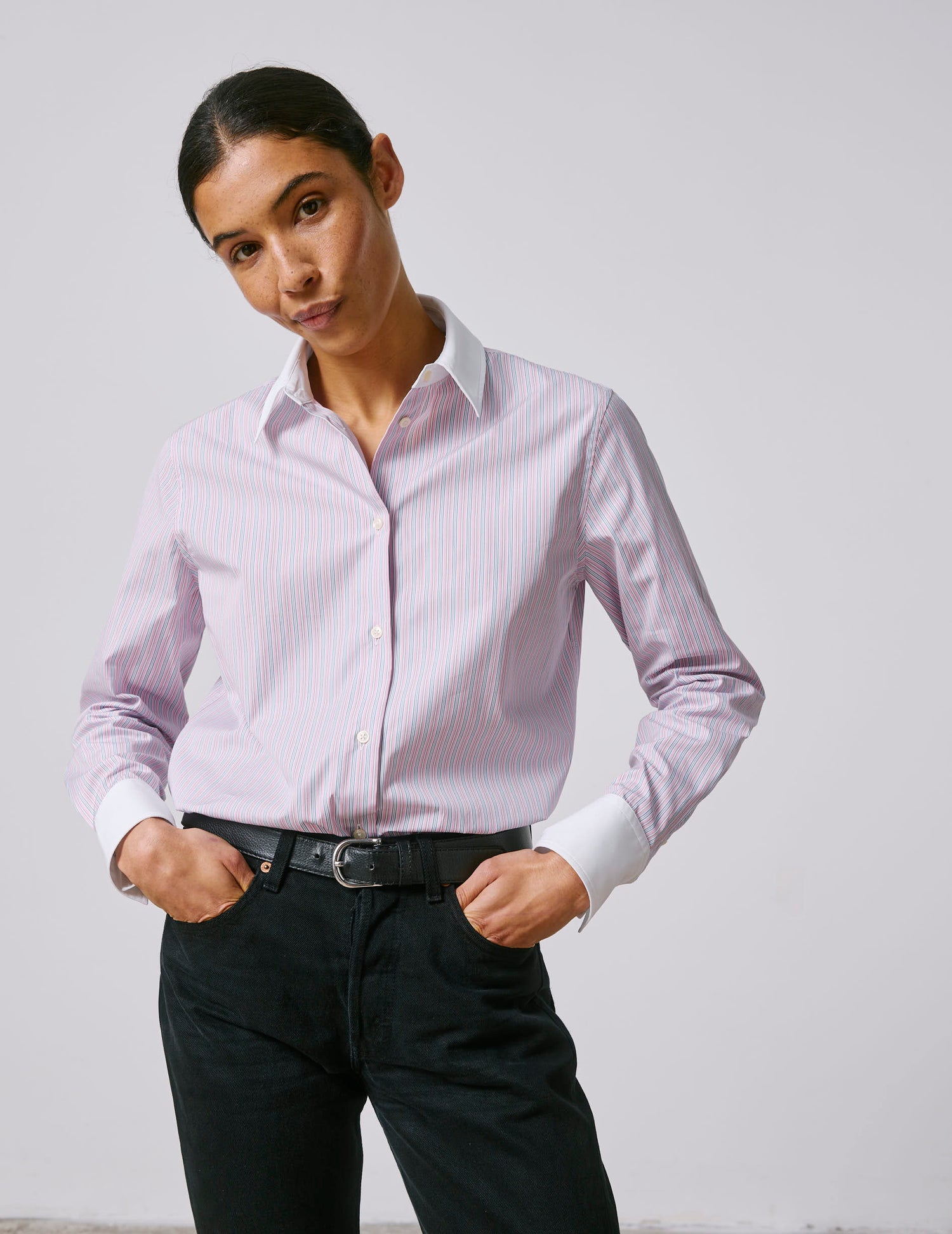 Striped pink Marion shirt - Poplin - Shirt Collar#3