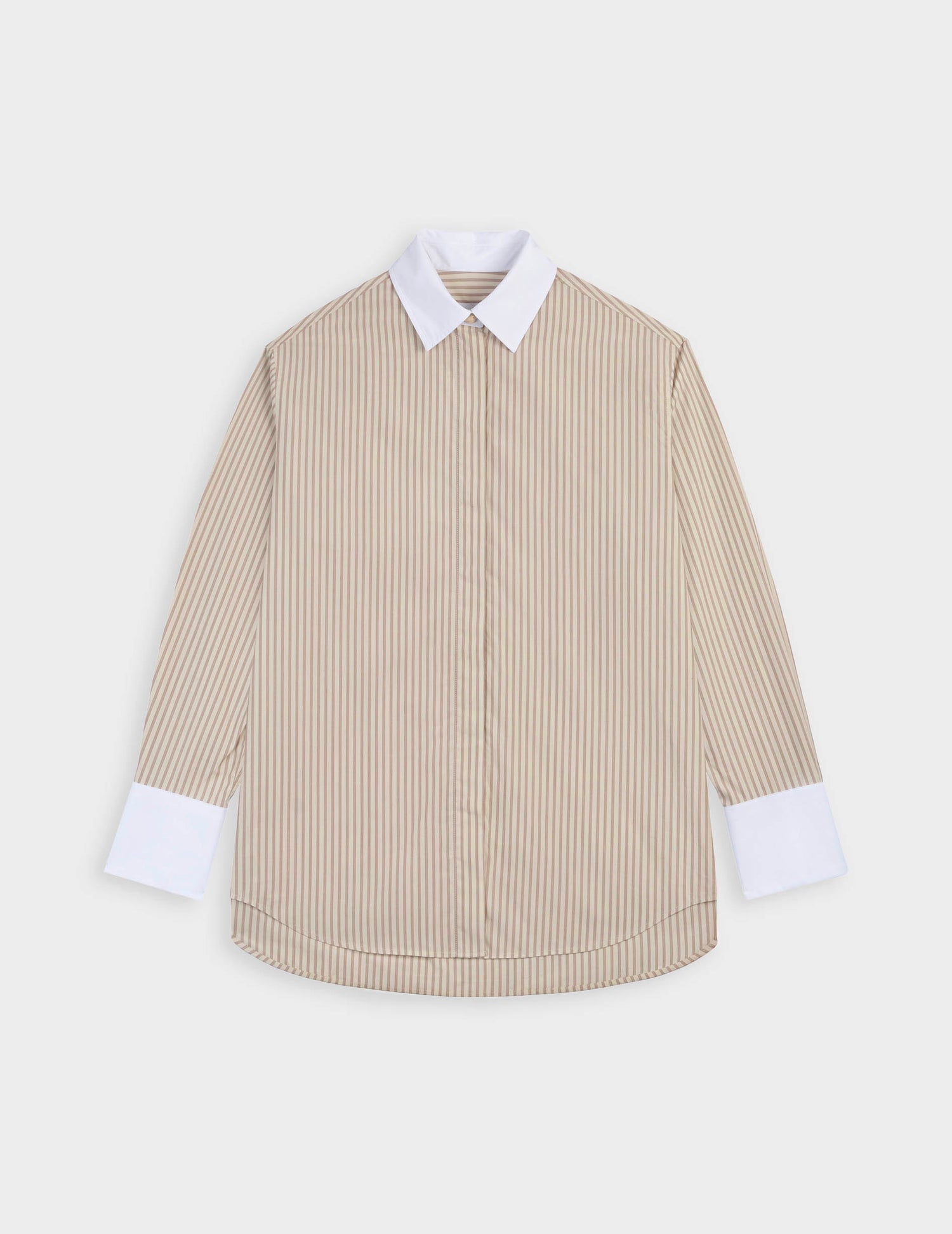 Mathéa beige striped hidden button placket shirt - Poplin - Shirt Collar#9