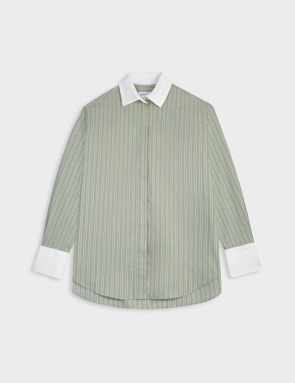 Striped sage Mathéa shirt with hidden button placket