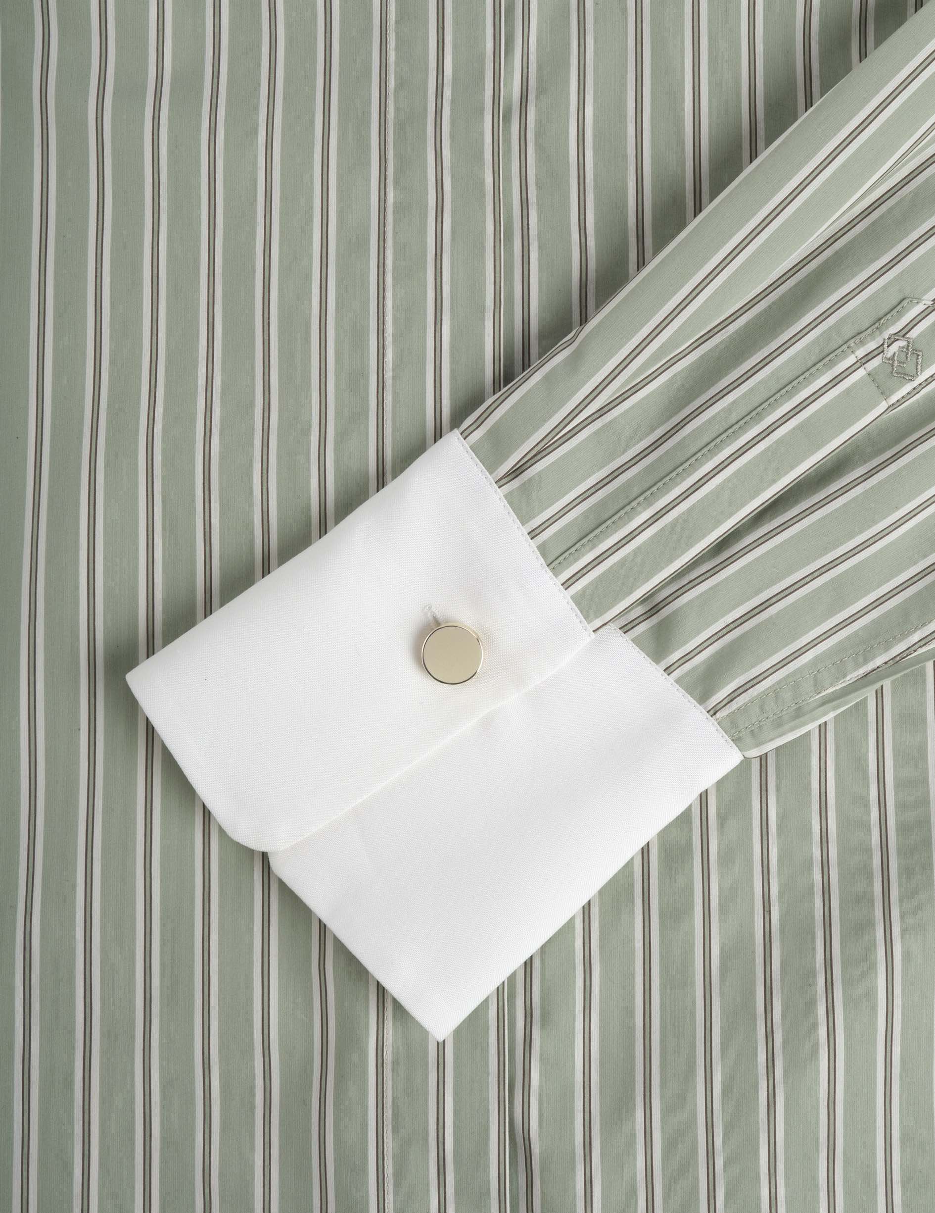 Striped sage Mathéa shirt with hidden button placket - cotton voile - Shirt Collar