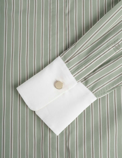 Striped sage Mathéa shirt with hidden button placket