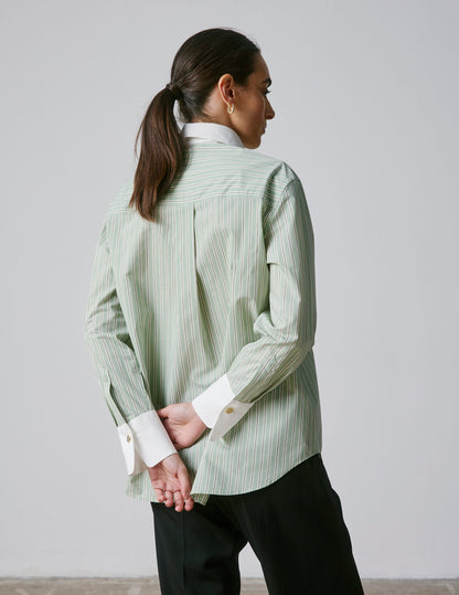 Striped sage Mathéa shirt with hidden button placket