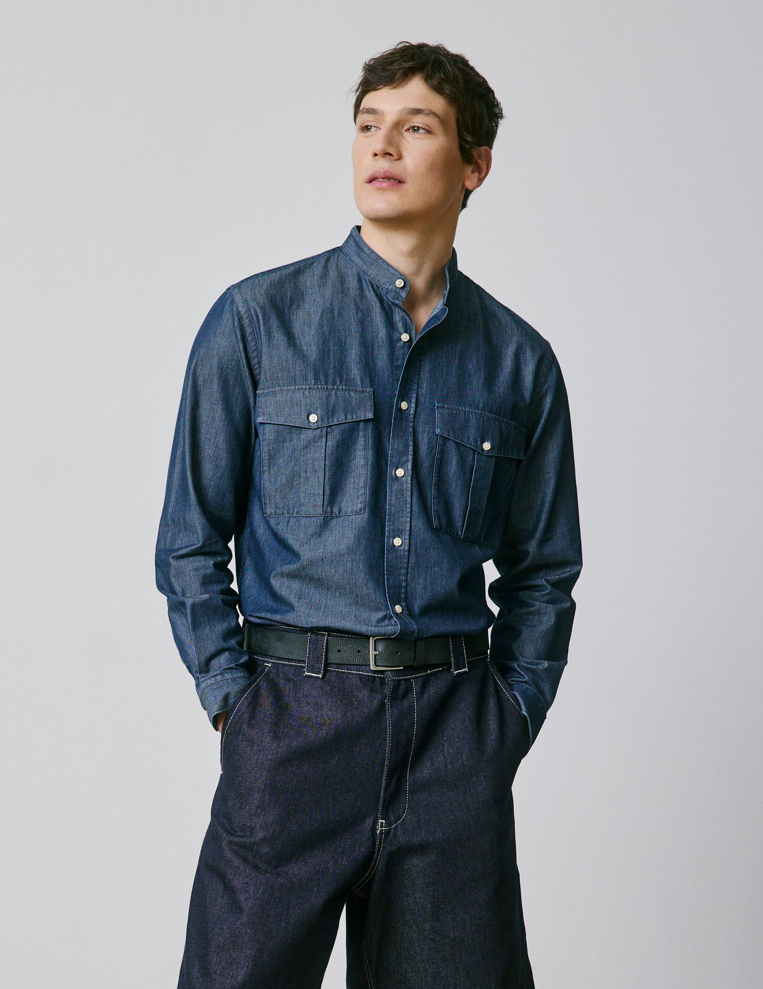 Mathias navy shirt  - Denim - Officier Collar