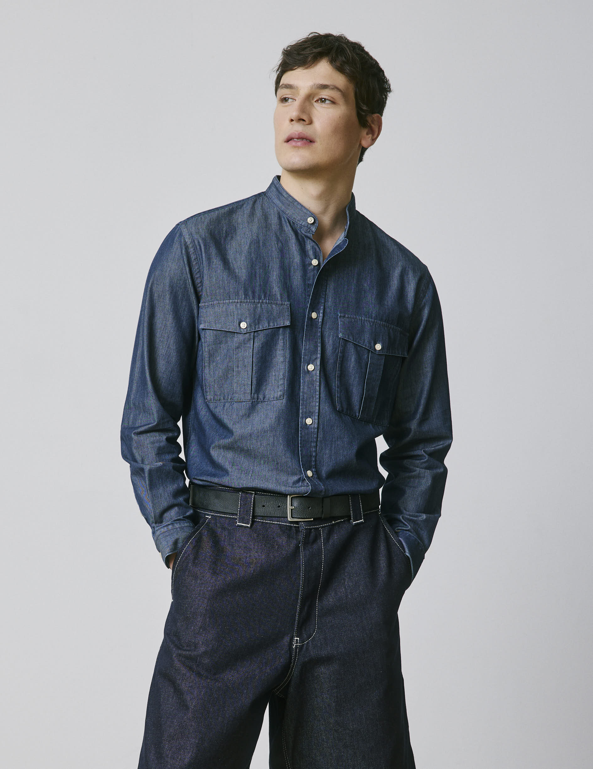 Mathias navy shirt  - Denim - Officier Collar