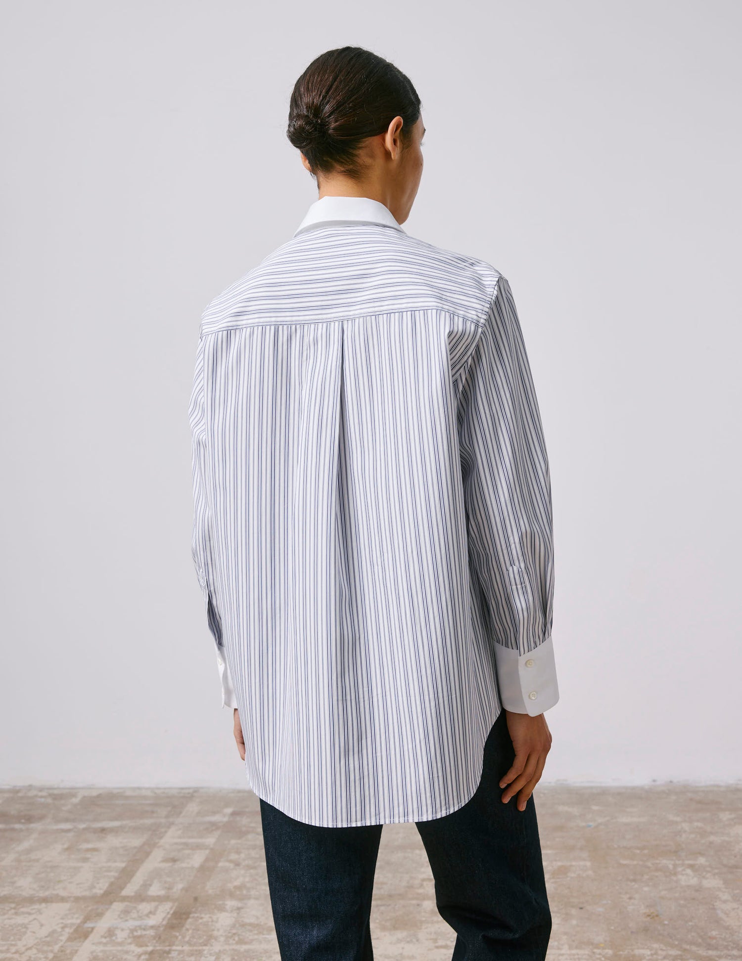 Mathilde navy striped oversized shirt - Poplin - Shirt Collar#2