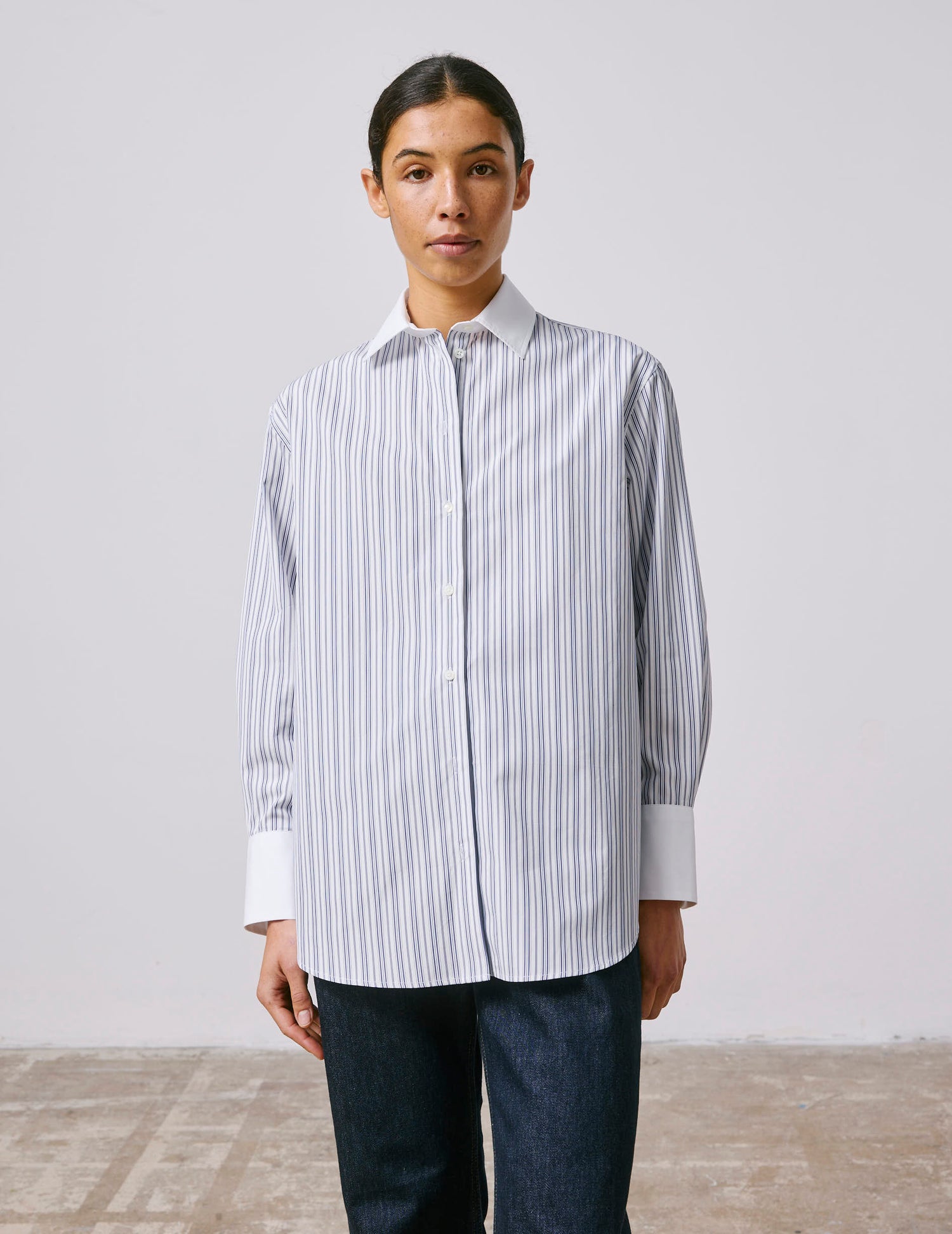 Mathilde navy striped oversized shirt - Poplin - Shirt Collar#4