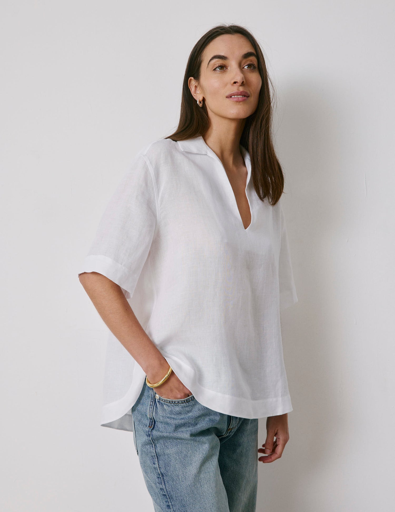 White linen Nadia blouse  - Lin - V Collar#5