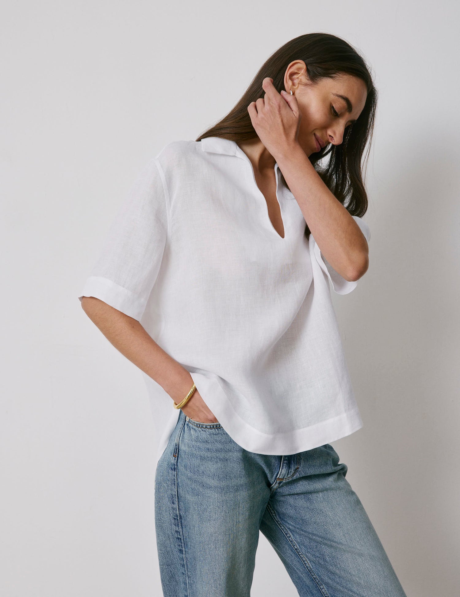 White linen Nadia blouse  - Lin - V Collar#4