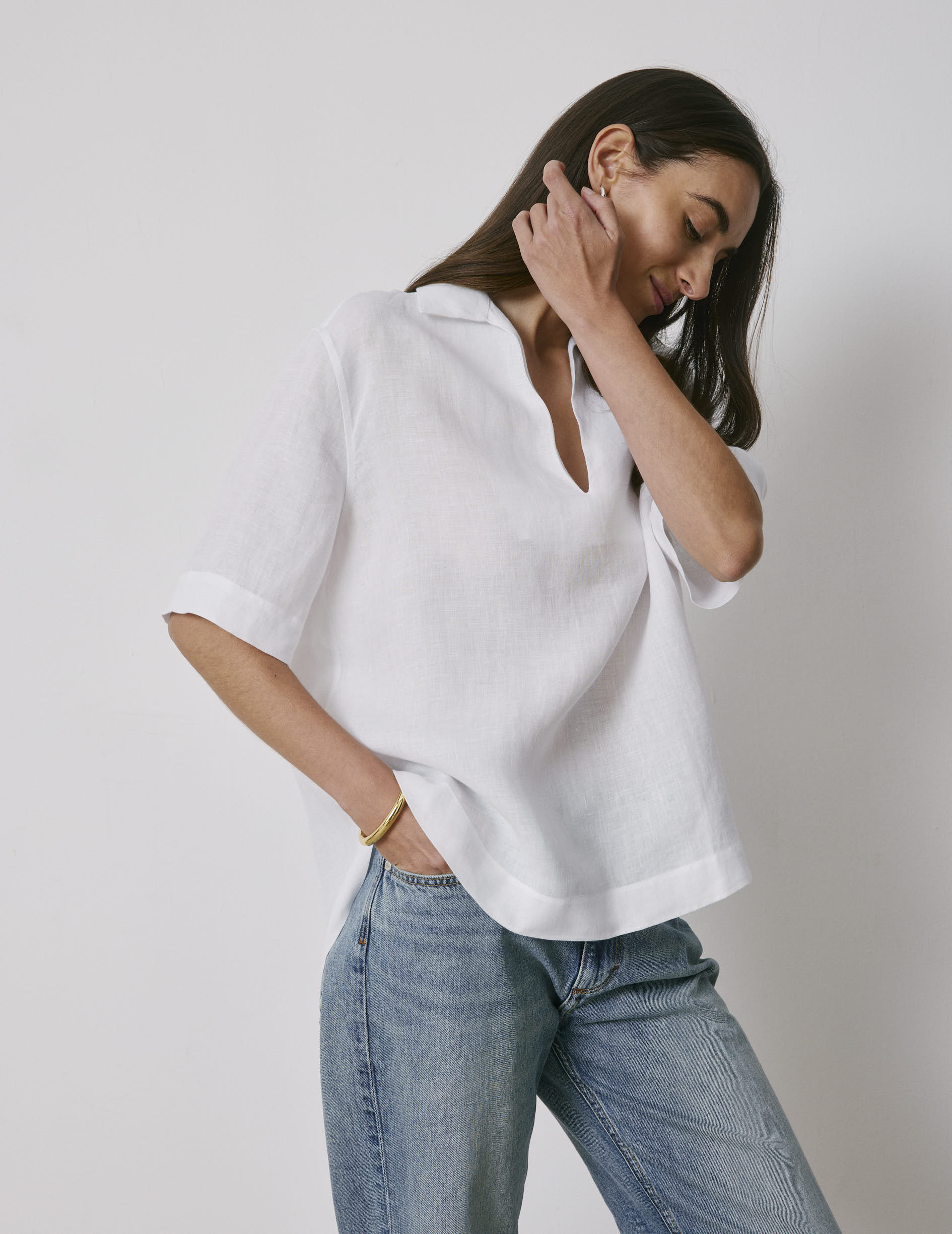 White linen Nadia blouse  - Linen - V Collar