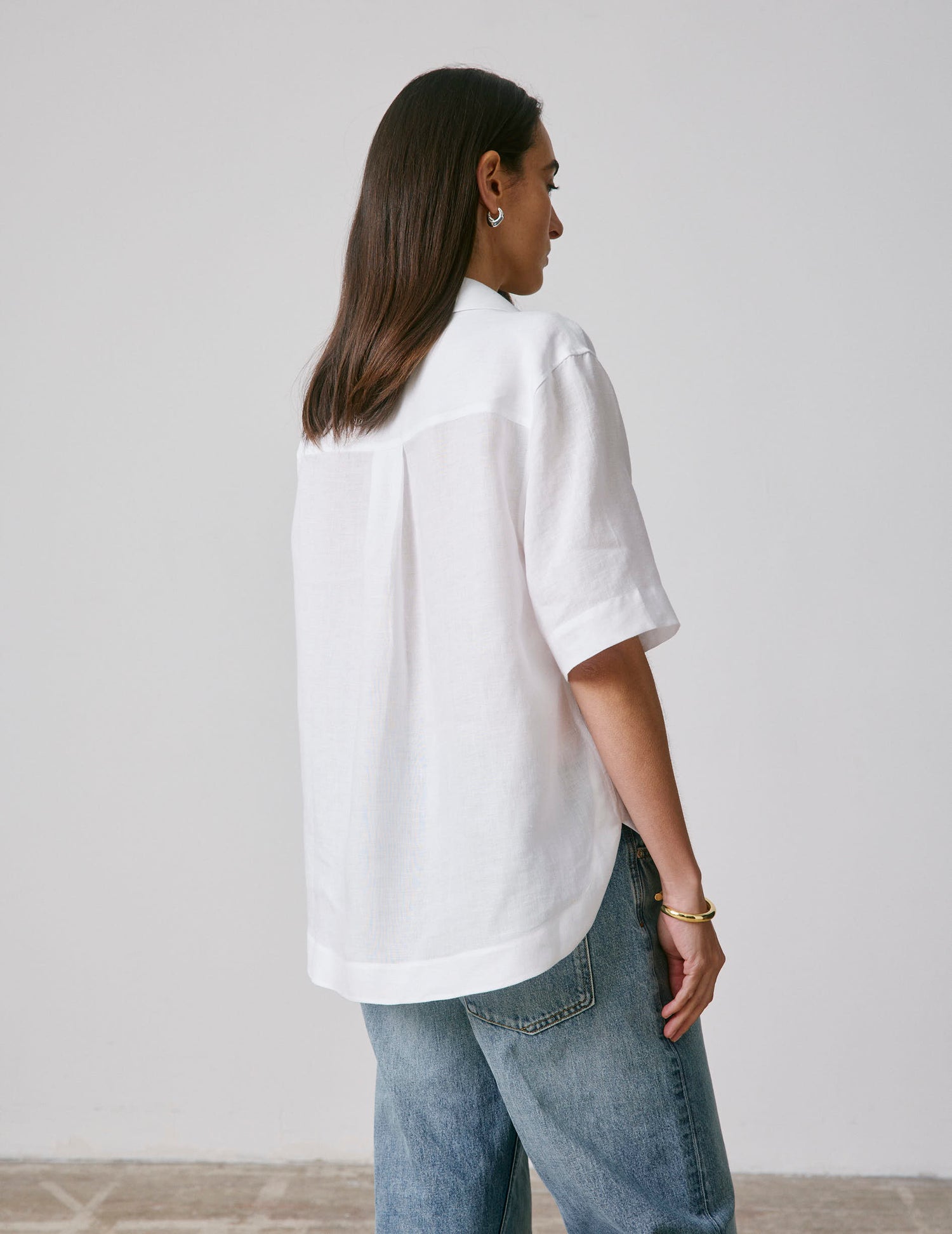White linen Nadia blouse  - Lin - V Collar#3