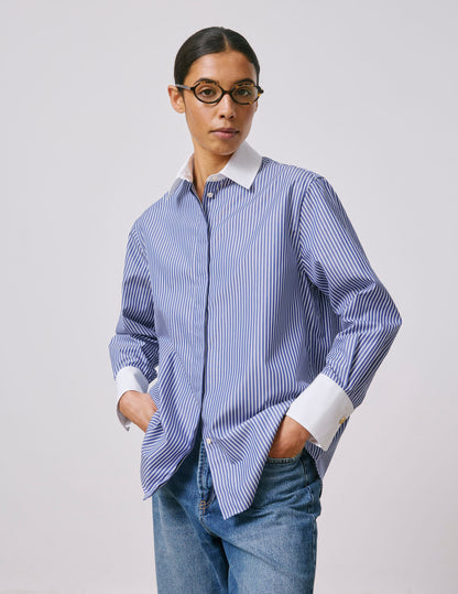 Naéline Blue hidden button placket shirt