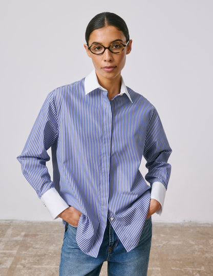 Naéline Blue hidden button placket shirt