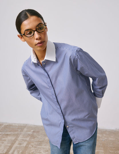 Naéline Blue hidden button placket shirt