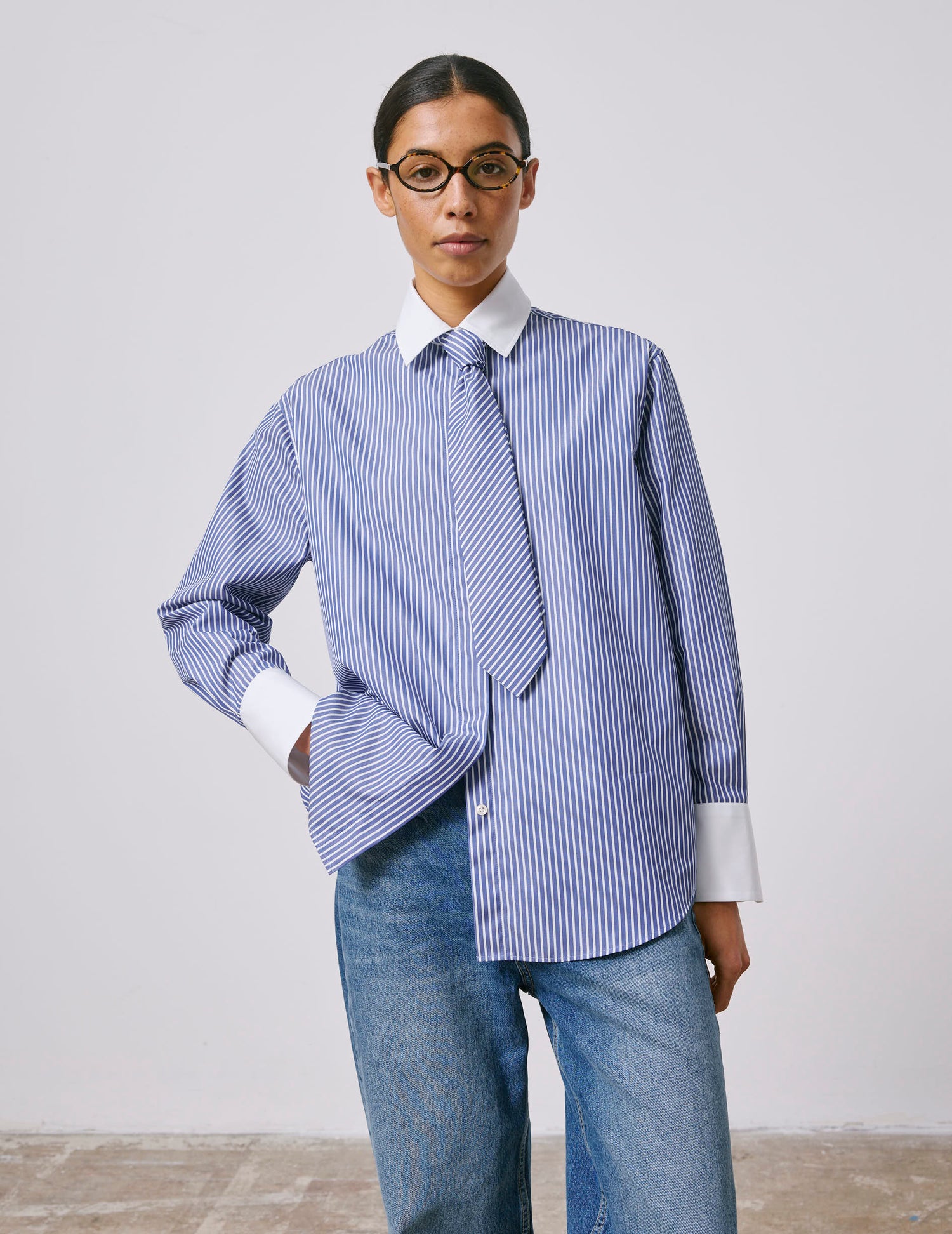 Naéline Blue hidden button placket shirt - Popeline - Chemise Collar#4