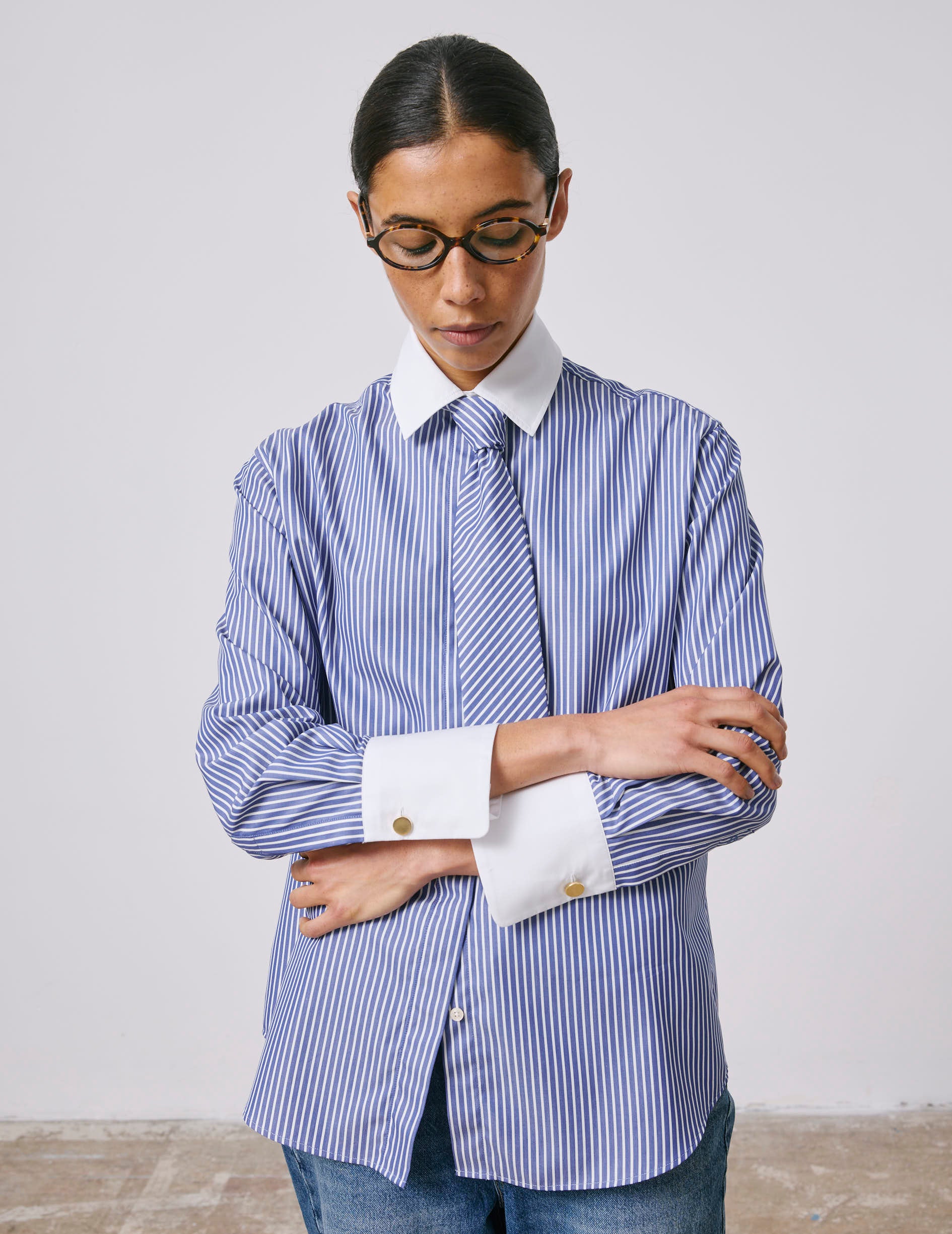 Naéline Blue hidden button placket shirt