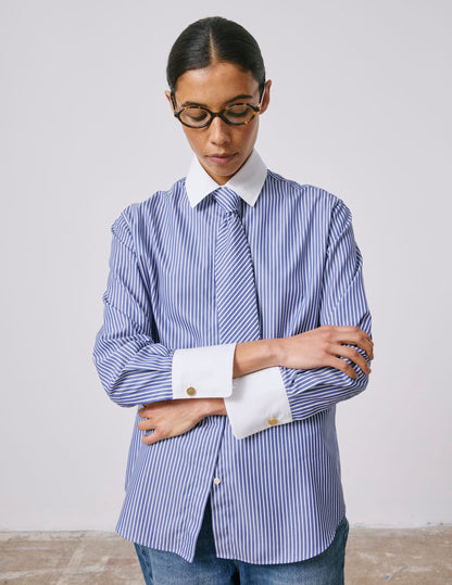 Naéline Blue hidden button placket shirt