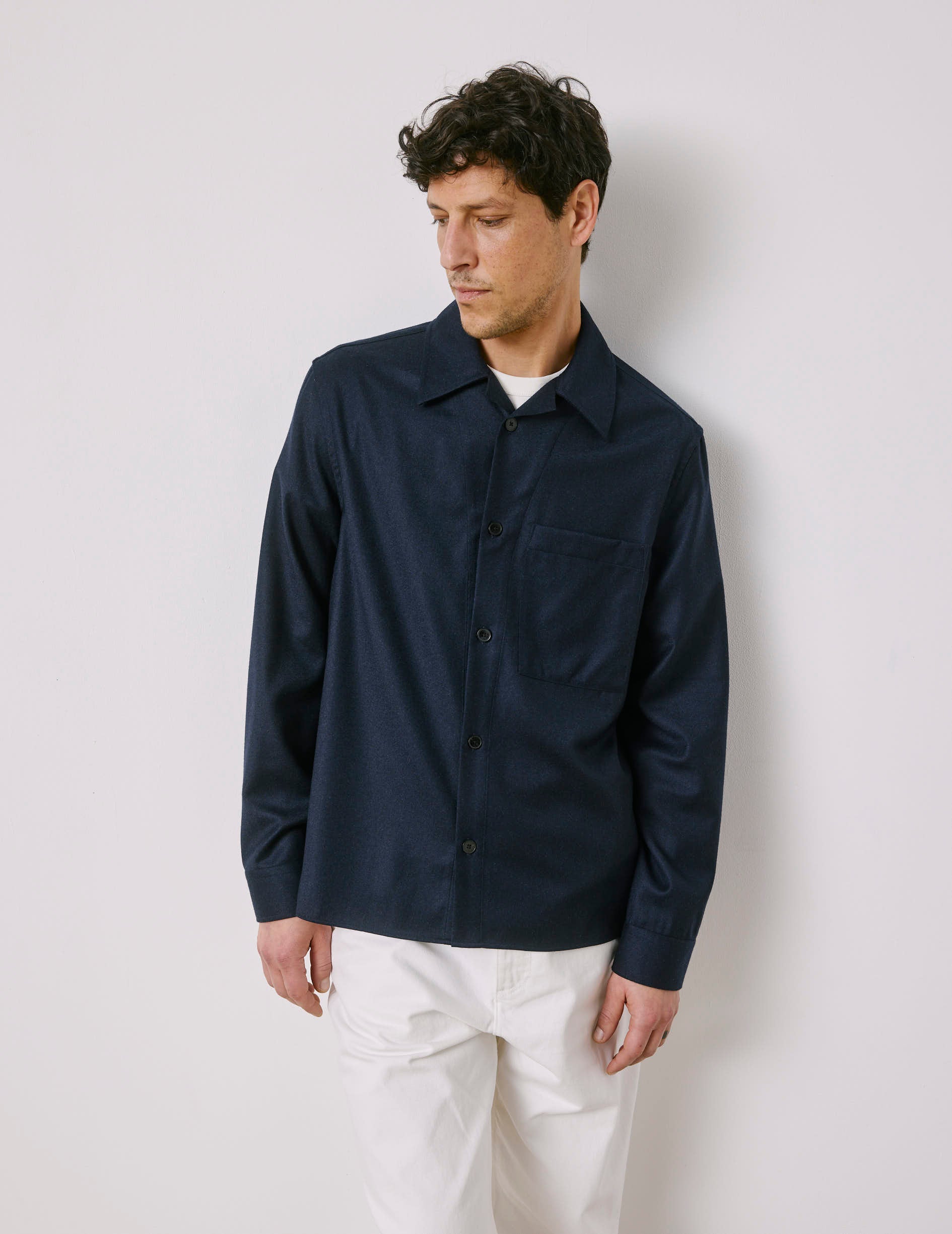 Nael overshirt in navy virgin wool - Virgin wool - Shirt Collar