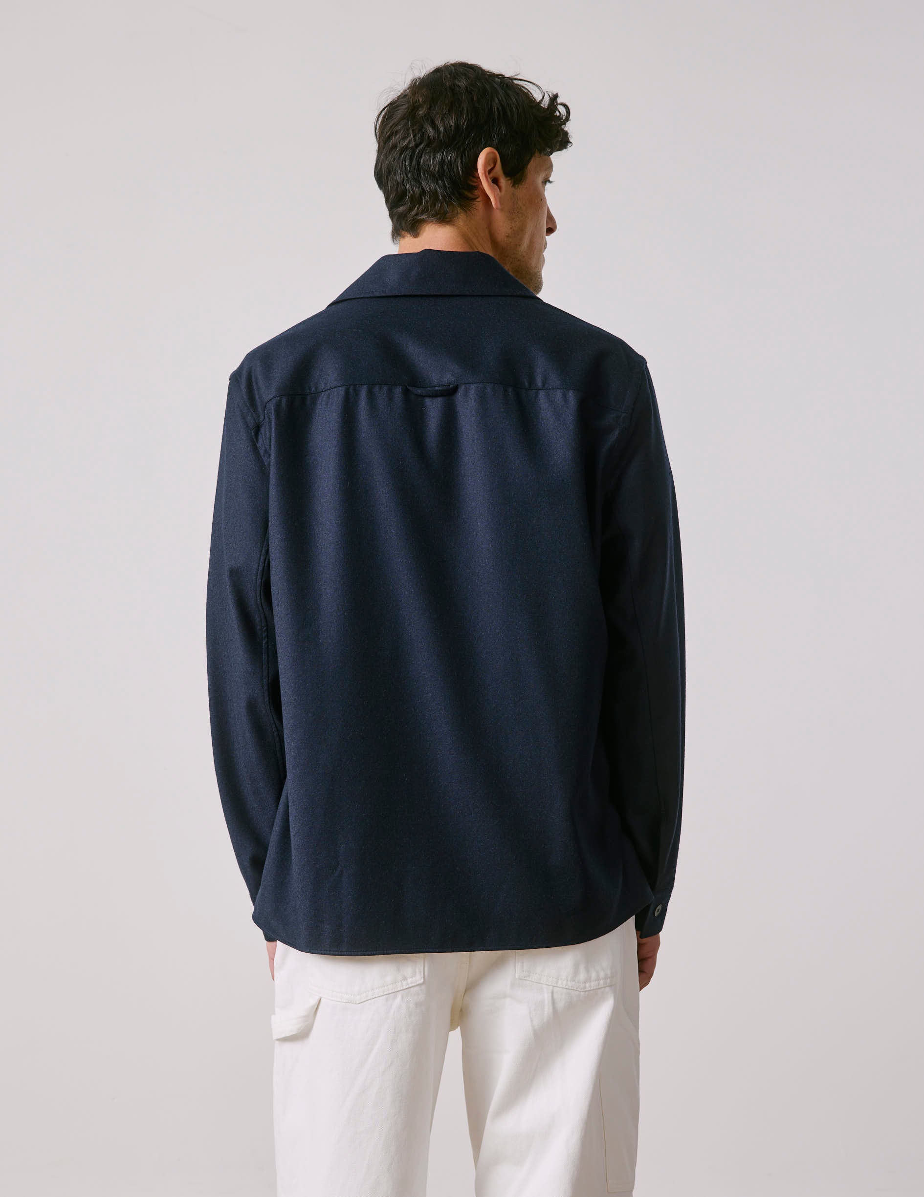 Nael overshirt in navy virgin wool - Virgin wool - Shirt Collar
