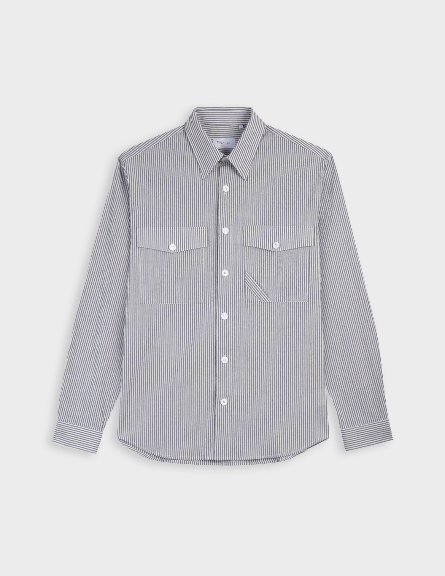 Nathael striped blue shirt - Seersucker - Français Collar#5