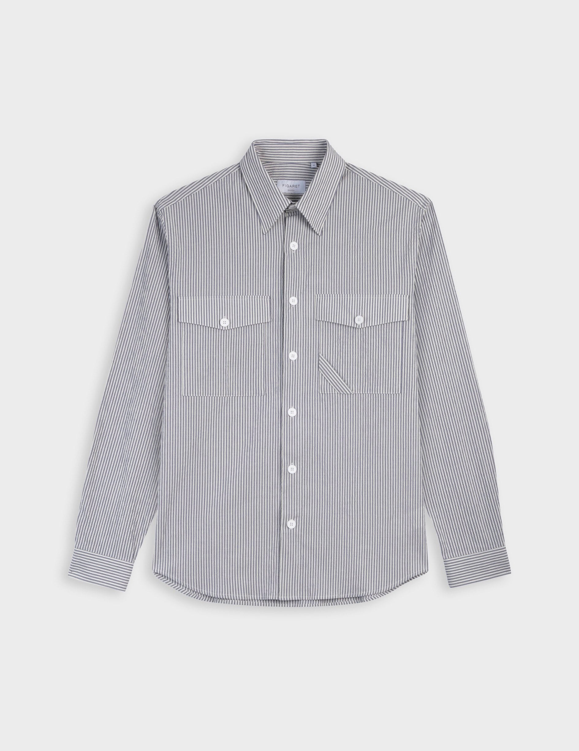 Nathael striped blue shirt - Seersucker - French Collar