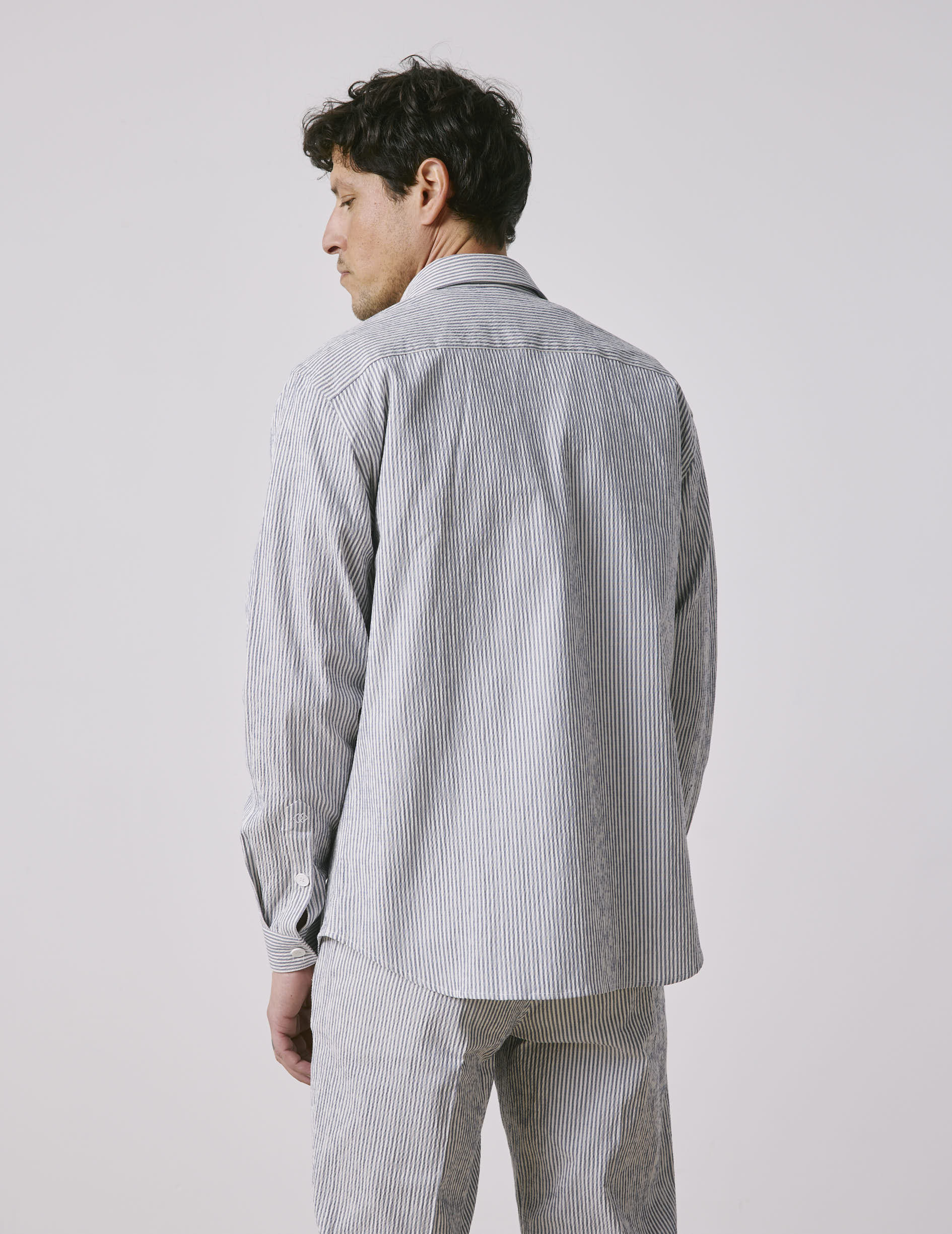 Nathael striped blue shirt - Seersucker - French Collar