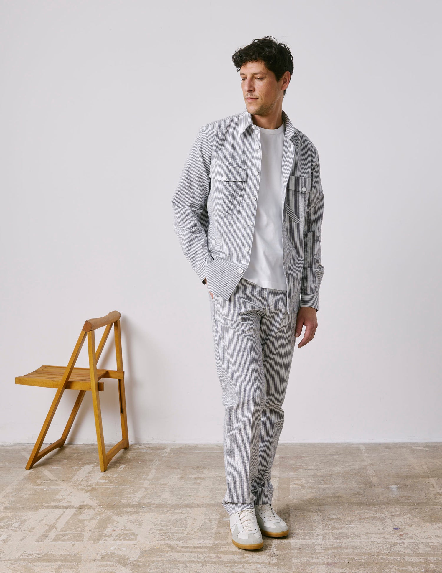 Nathael striped blue shirt - Seersucker - Français Collar#3