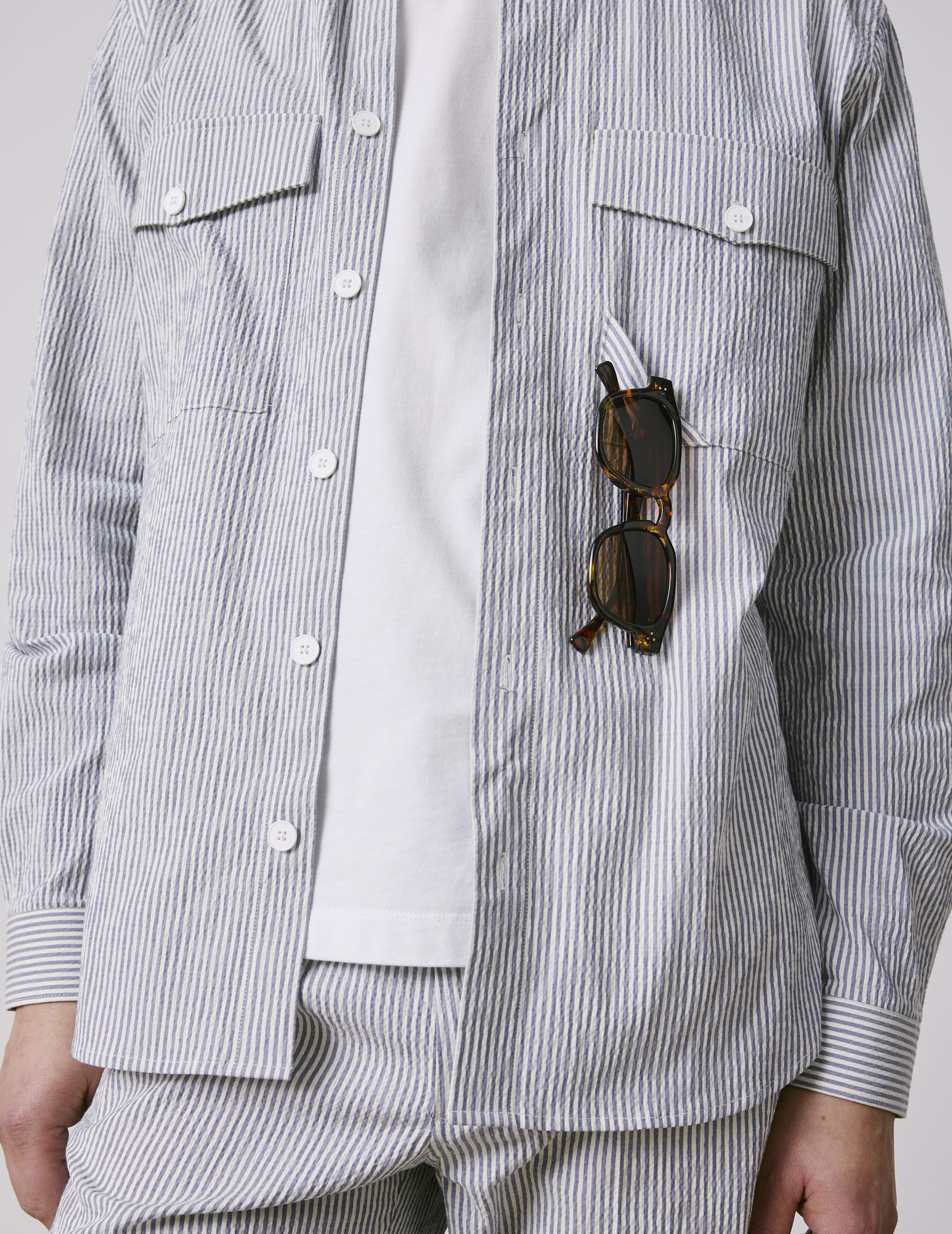 Nathael striped blue shirt - Seersucker - French Collar