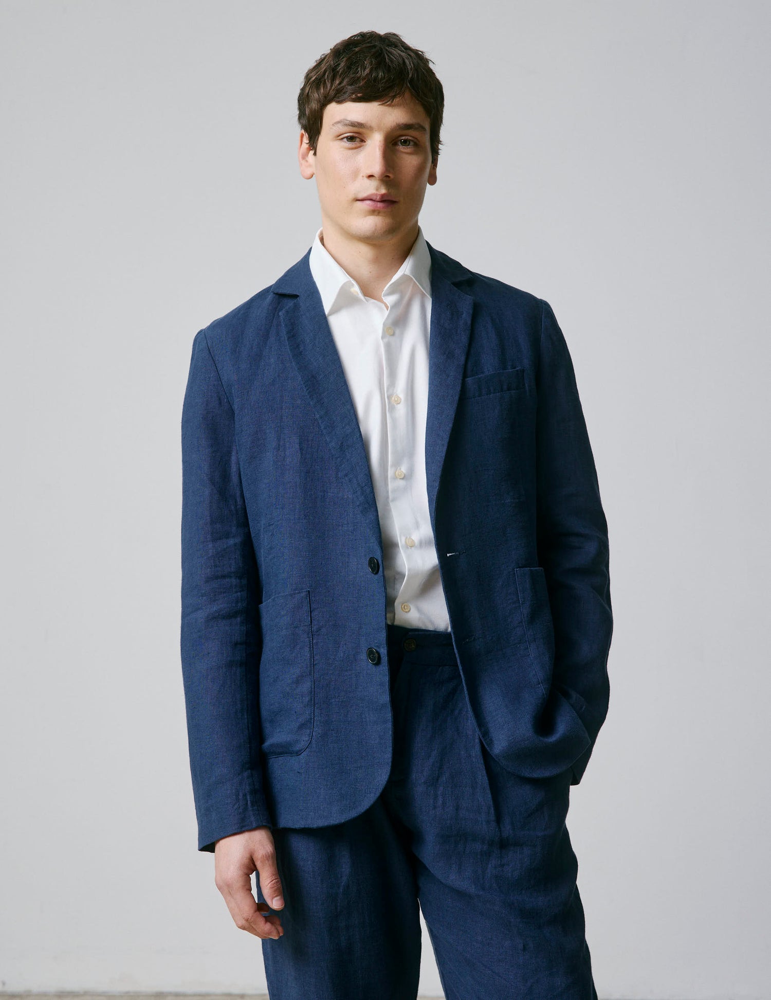 Nathis navy linen blazer jacket