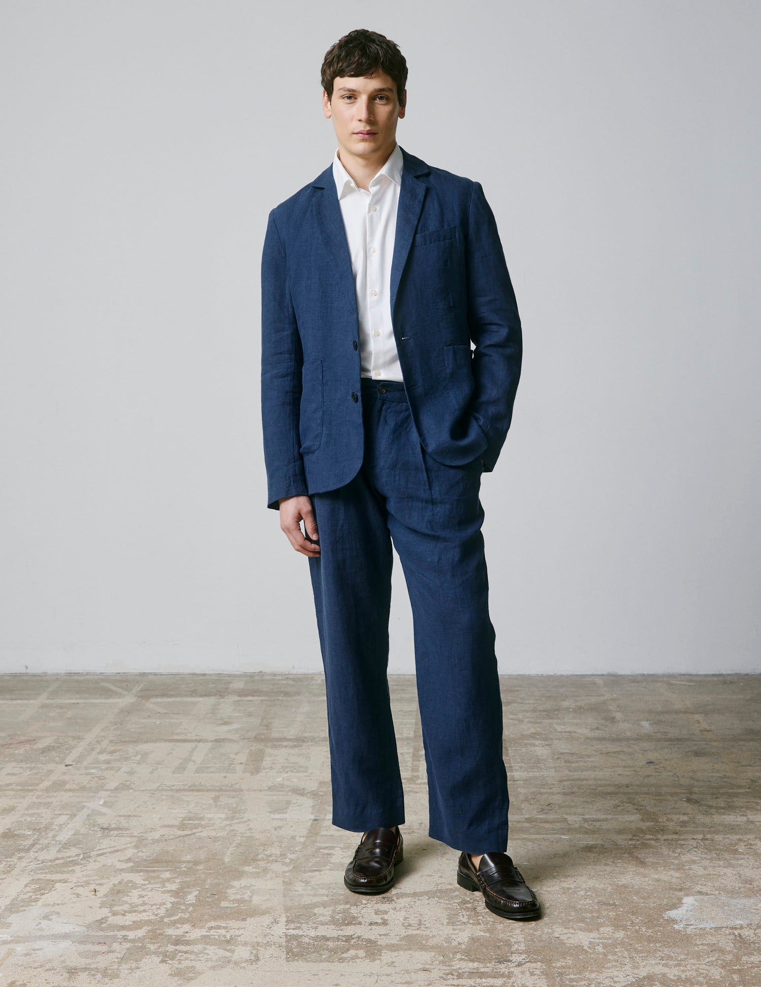 Nathis navy linen blazer jacket