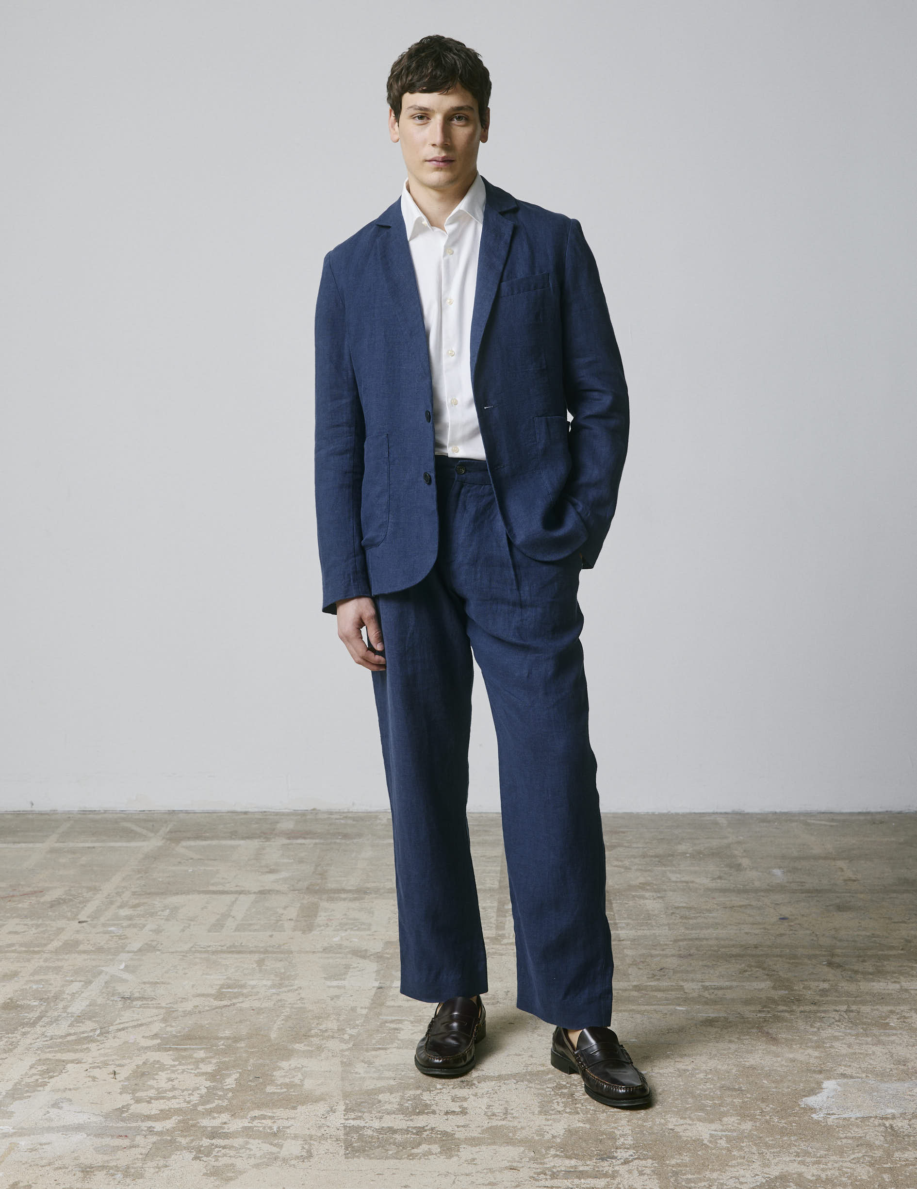 Nathis navy linen blazer jacket