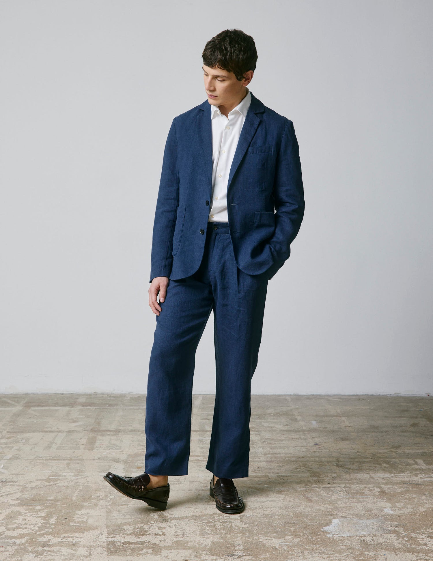 Nathis navy linen blazer jacket