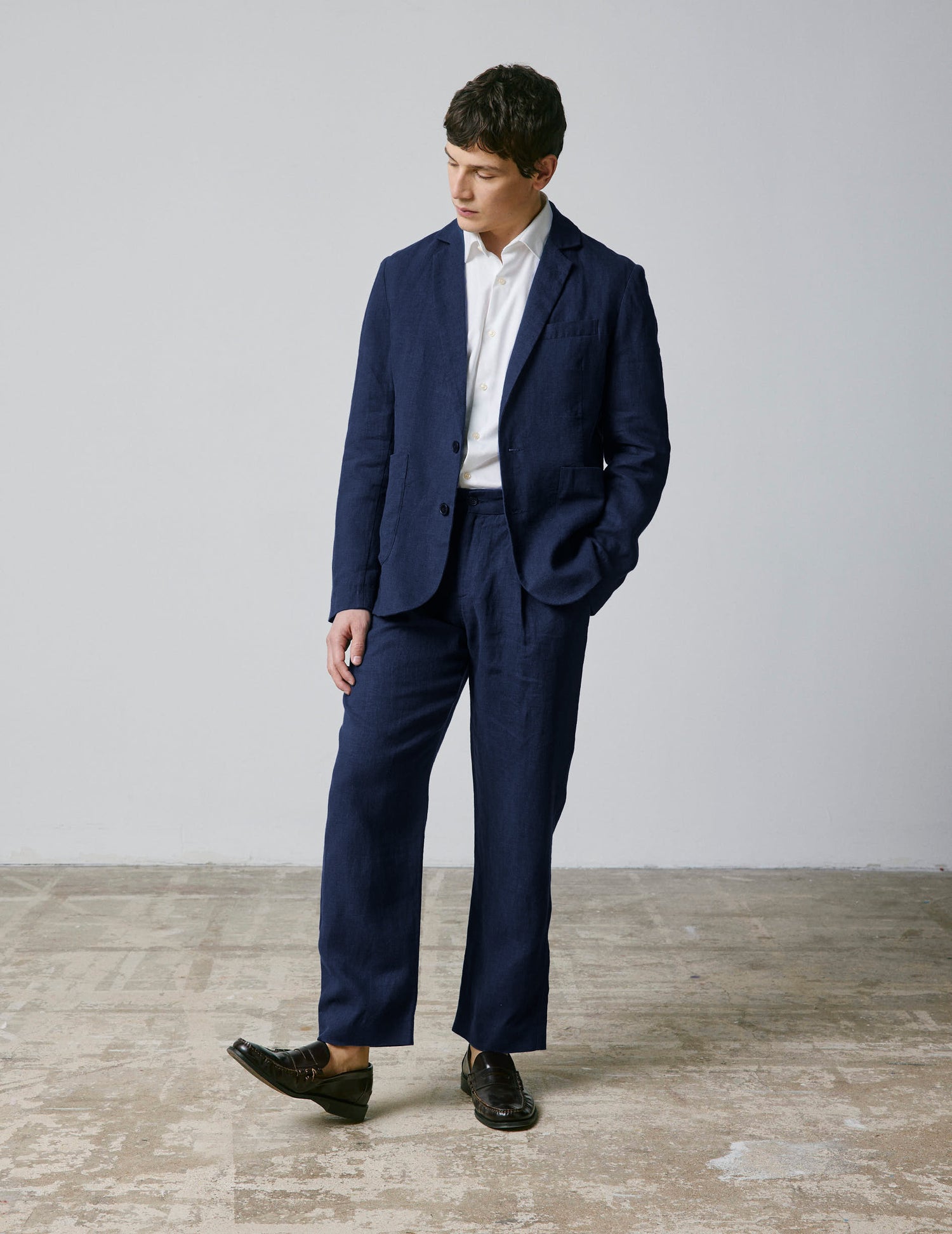 Nathis navy linen blazer jacket