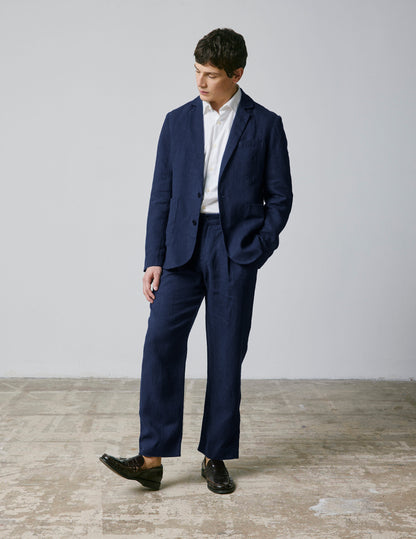 Nathis navy linen blazer jacket