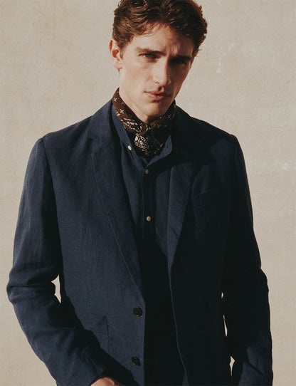 Nathis navy linen blazer jacket