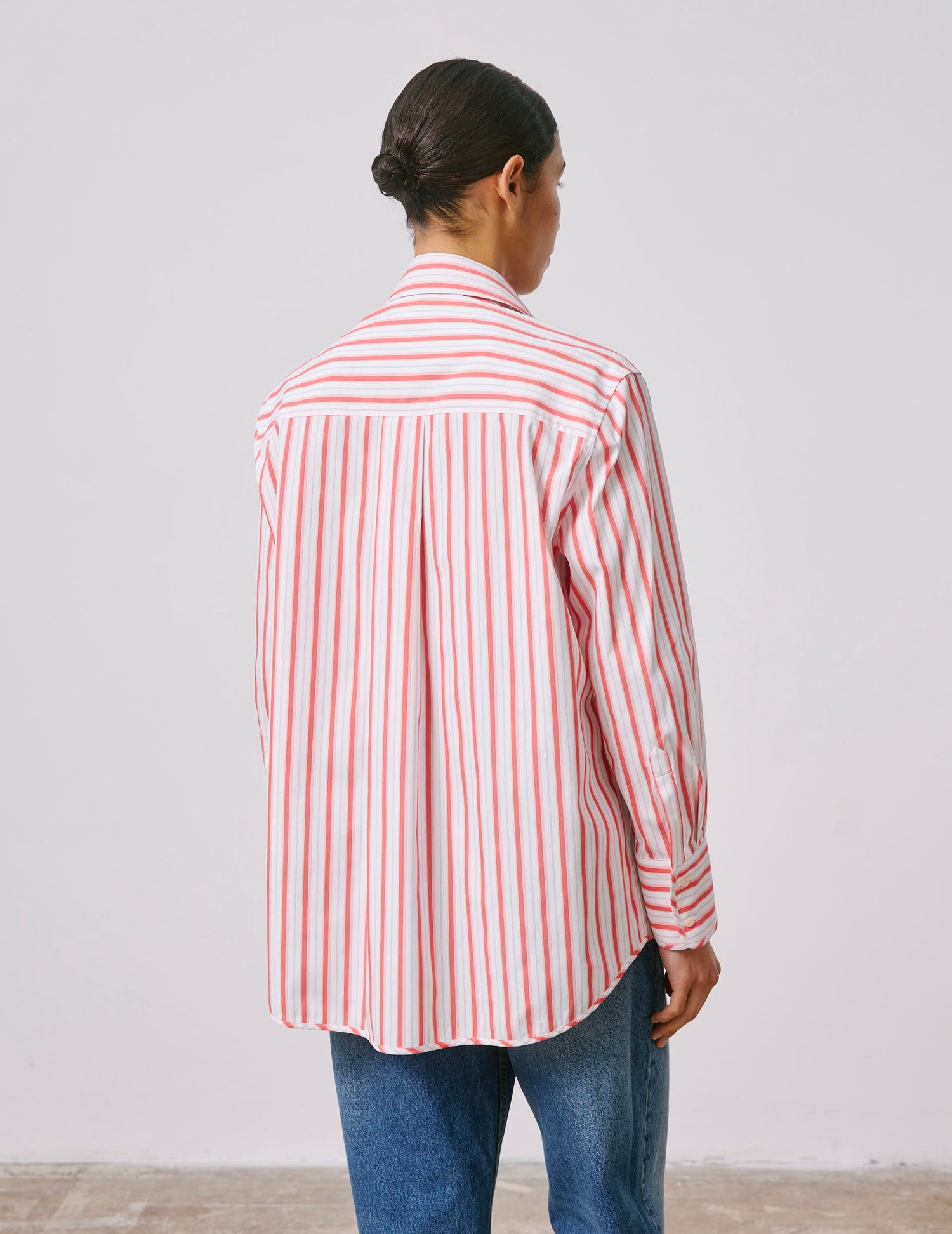 Striped coral Nesrine shirt - Popeline - Chemise Collar#2