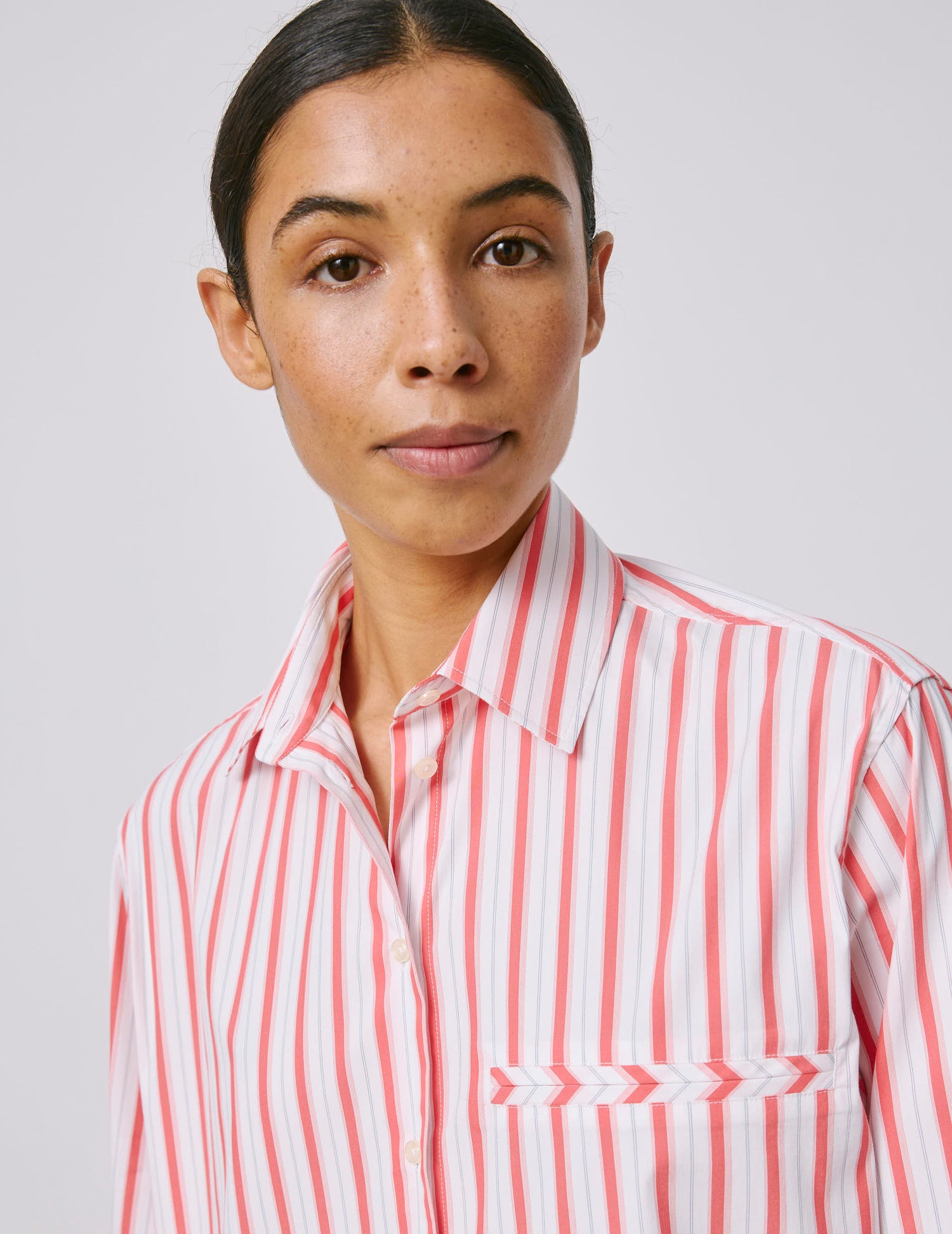 Striped coral Nesrine shirt - Popeline - Chemise Collar#4