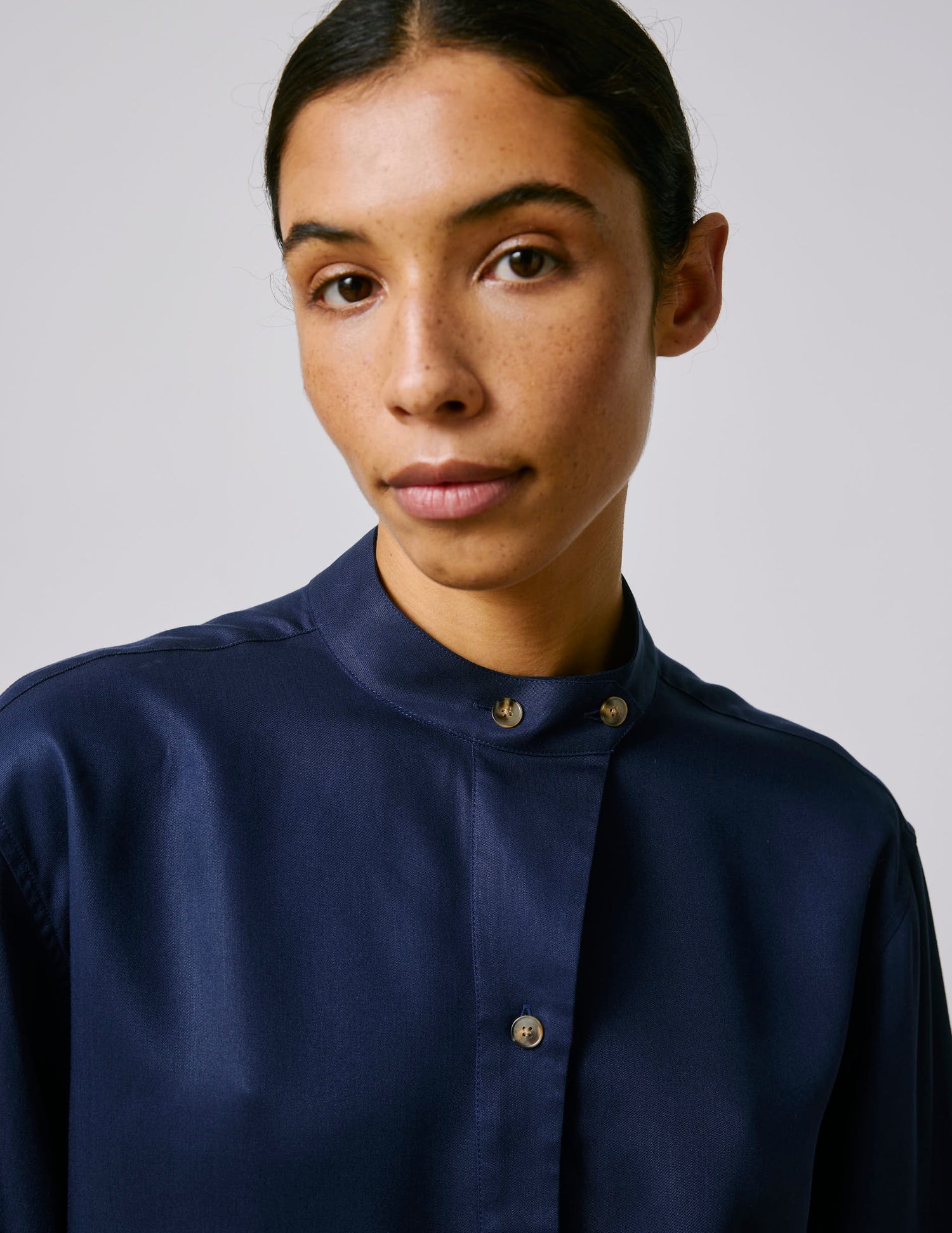 Striped navy Nessa popover shirt - Twill - Officer in deported point Collar#3