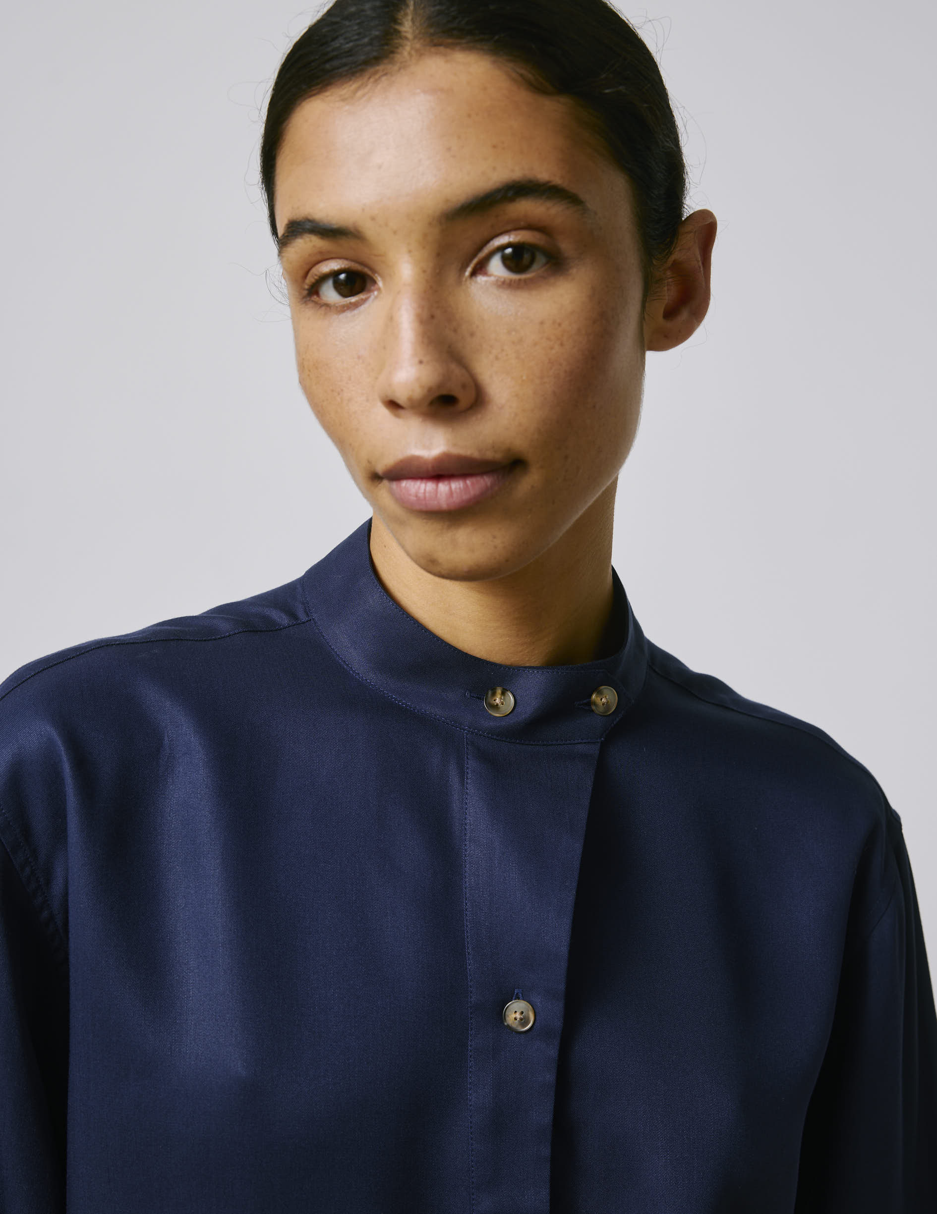 Striped navy Nessa popover shirt - Twill - Officer in deported point Collar