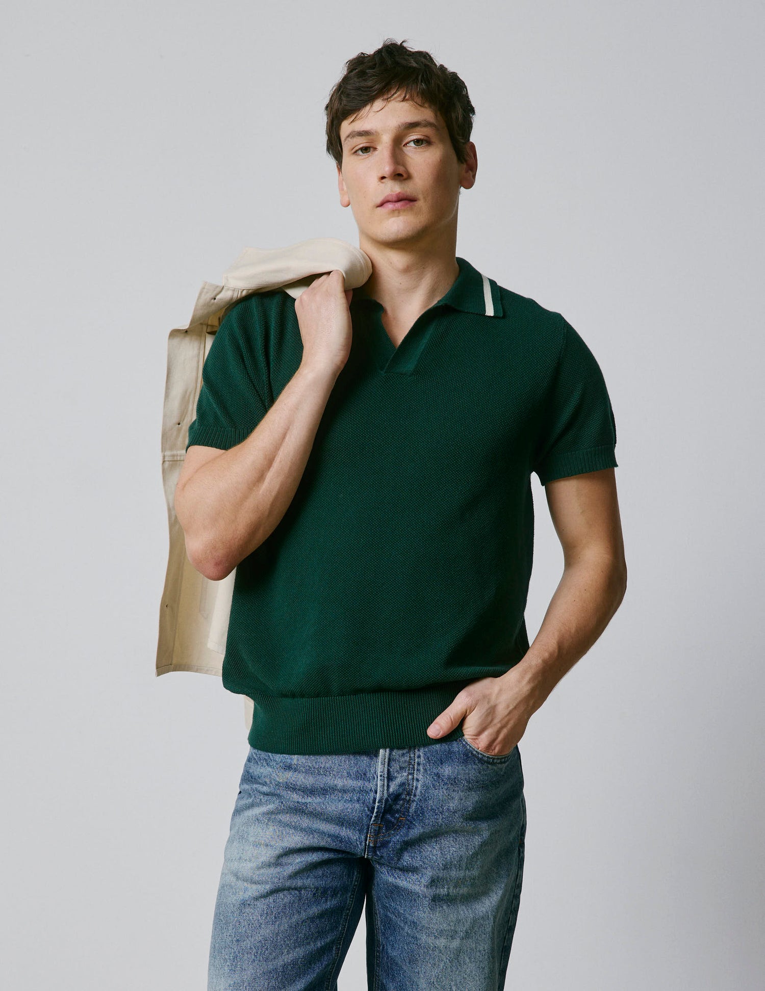 Nick Short-sleeved green cotton polo