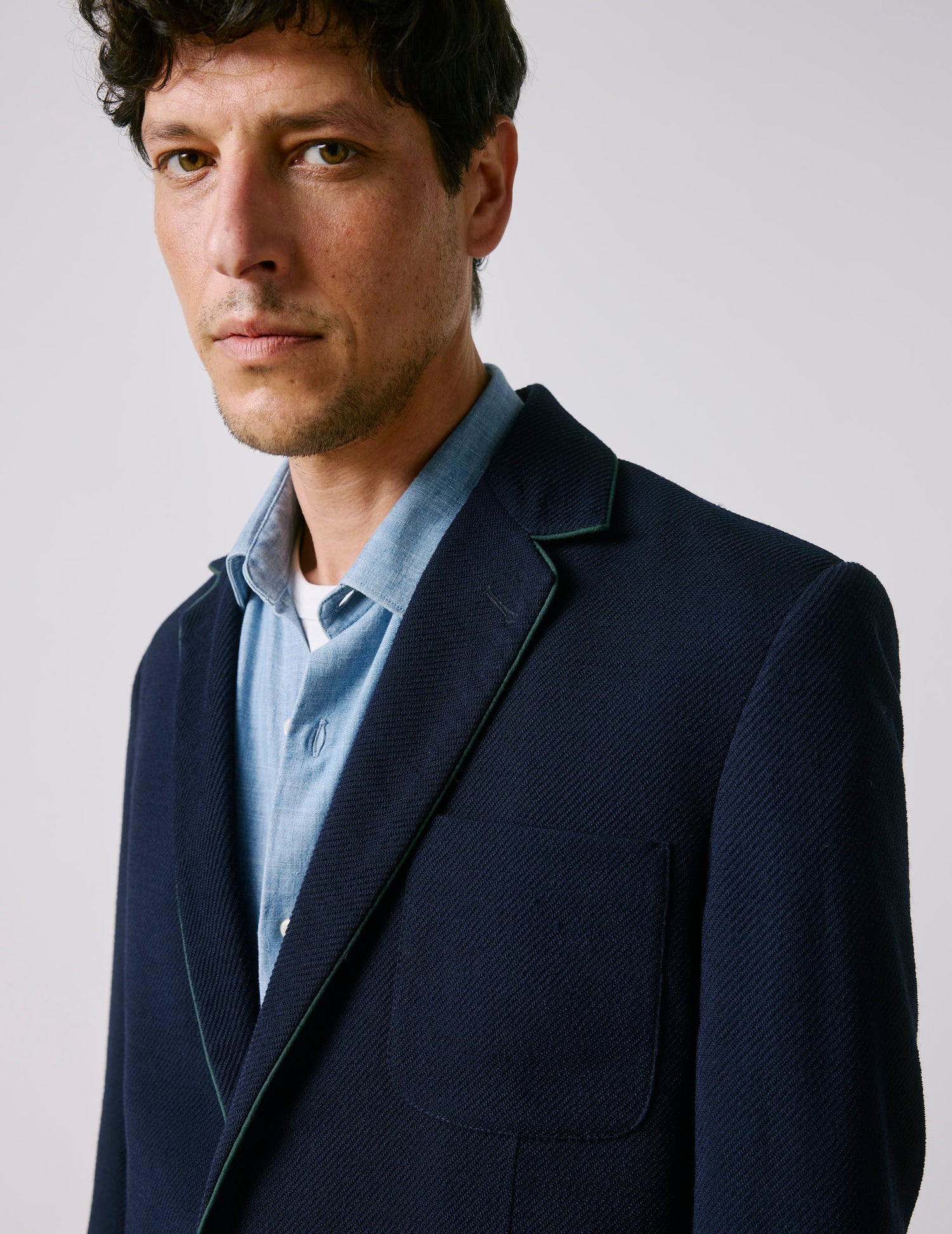 Blazer in plain navy virgin wool twill