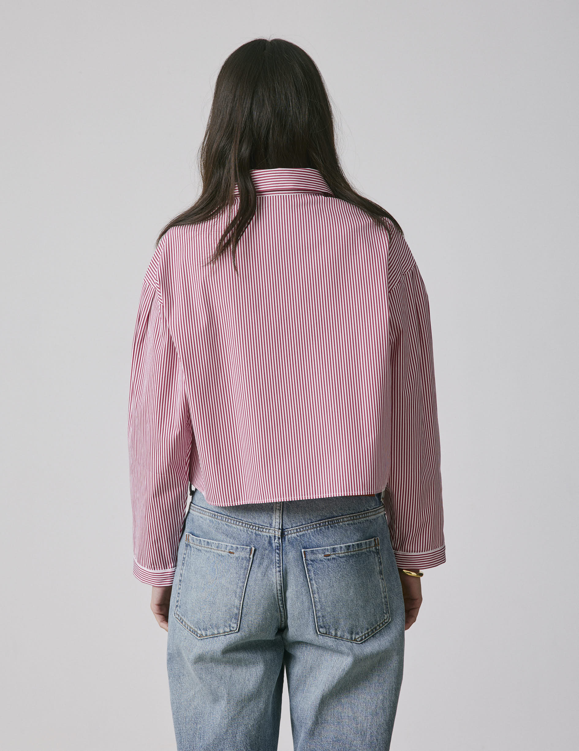 Cropped striped burgundy Ninon shirt  - Poplin - Shirt Collar