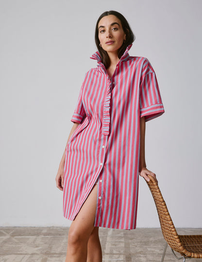 Nivine dress in striped dark pink poplin