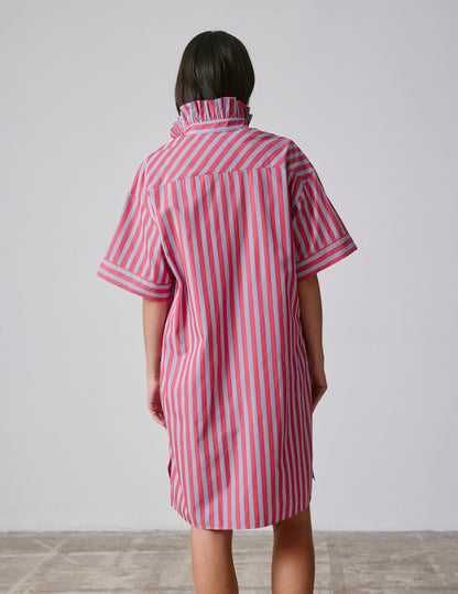 Nivine dress in striped dark pink poplin