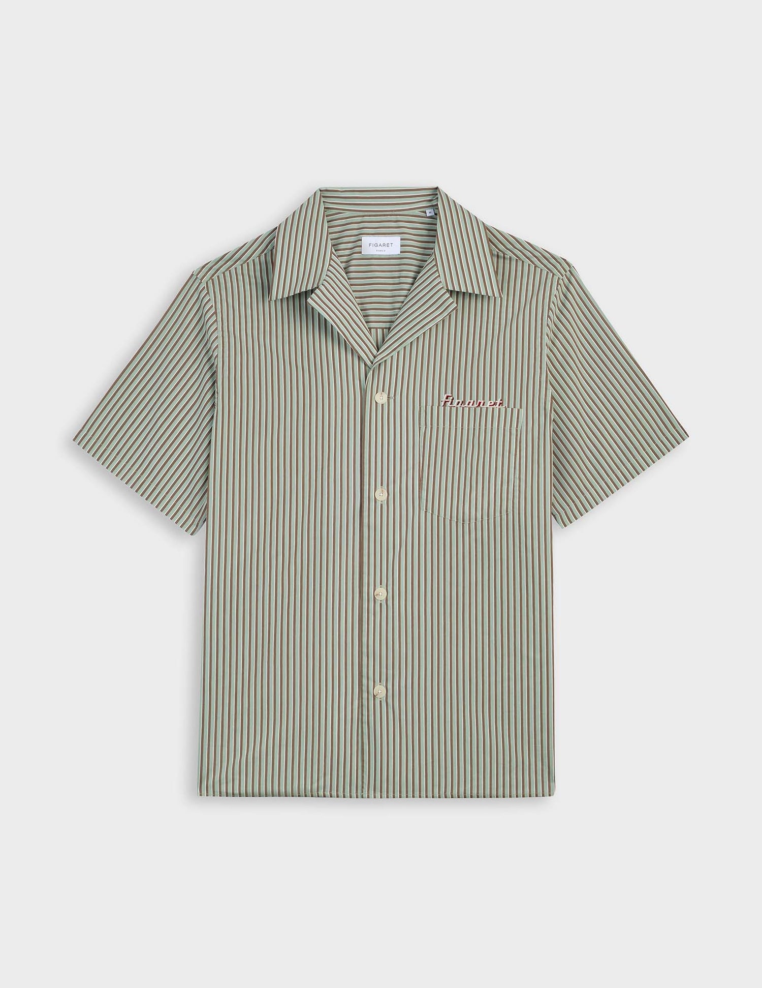 Short-sleeved striped khaki Noah shirt - Voile de coton - Requin Collar#5