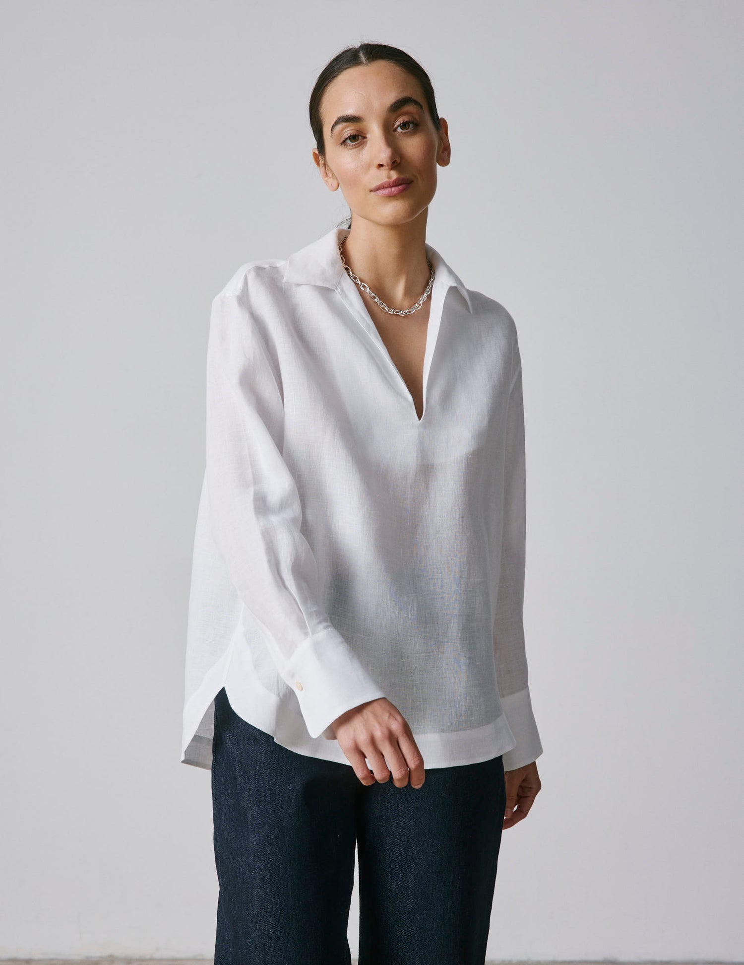 White linen Noalie blouse - Lin - V Collar