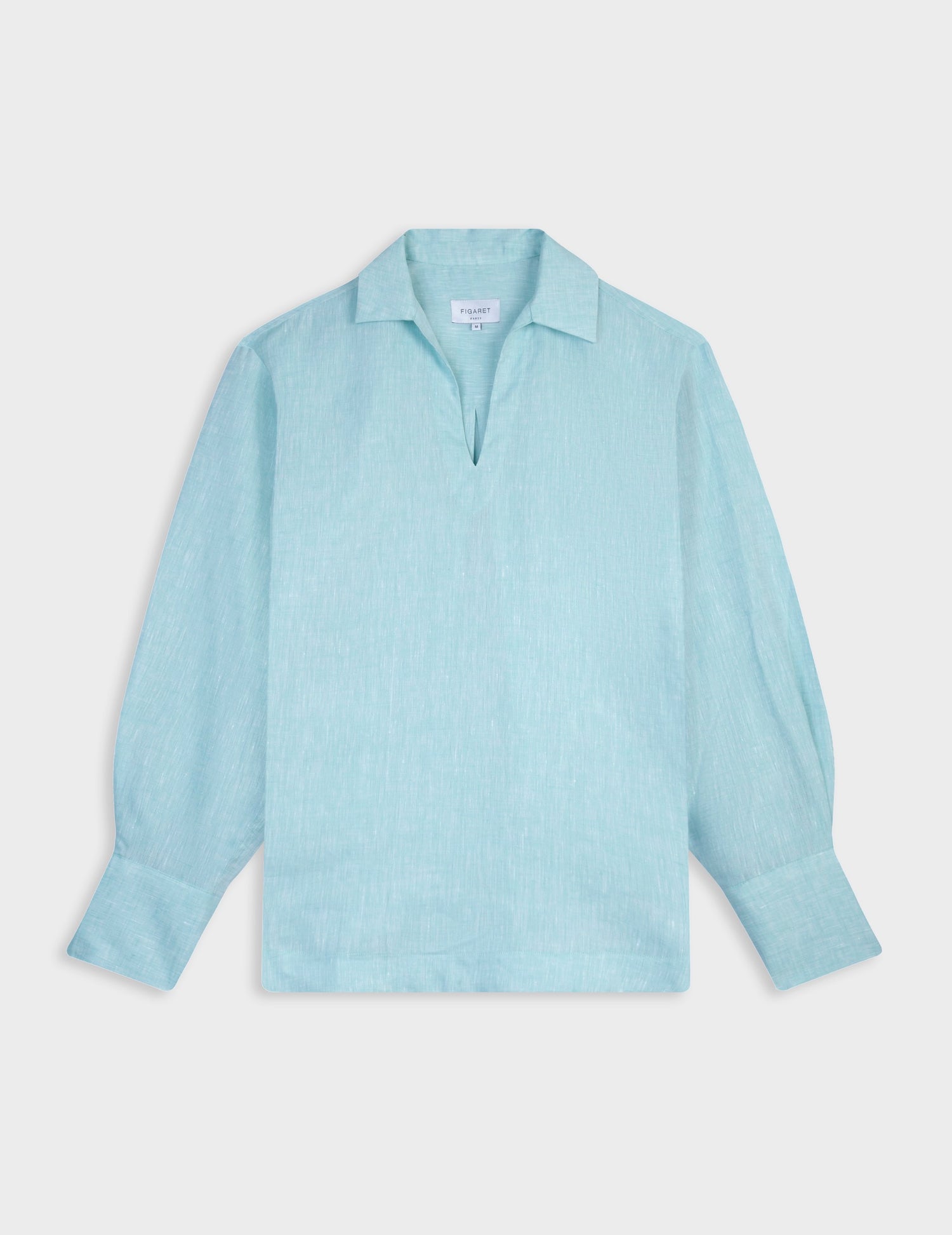 Noalie blouse in turquoise linen - Linen - V Collar