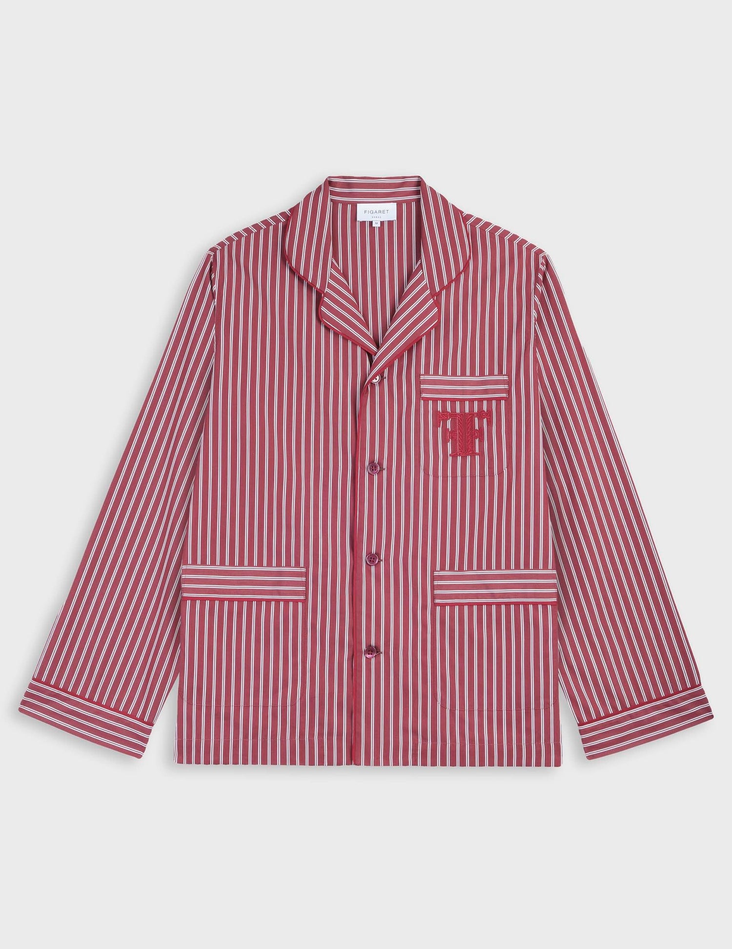 Striped burgundy Nocturne pajama top - Poplin - Pyjamas Collar#11