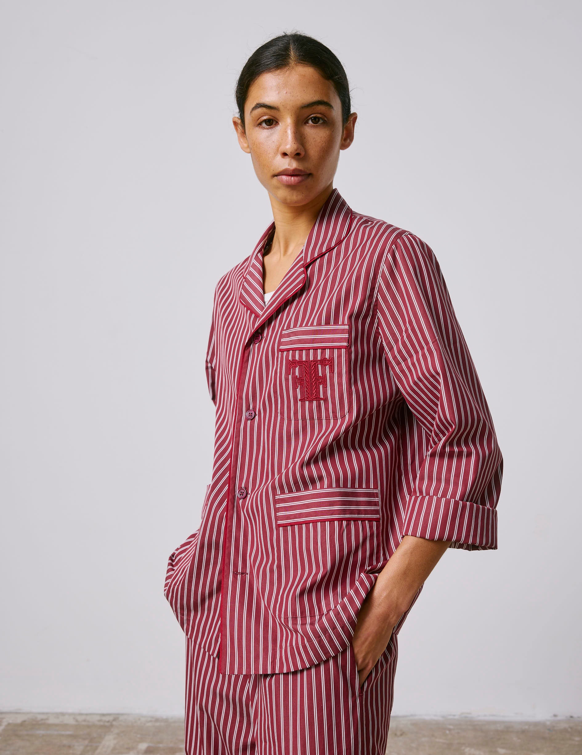 Striped burgundy Nocturne pajama top