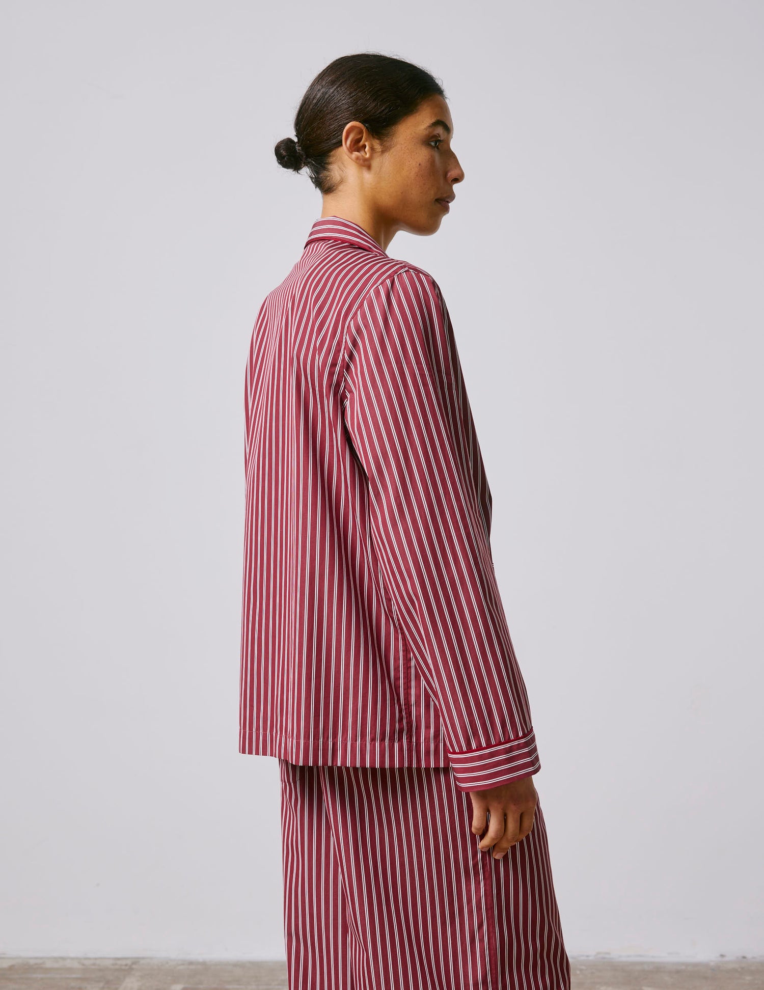 Striped burgundy Nocturne pajama top - Poplin - Pyjamas Collar#3