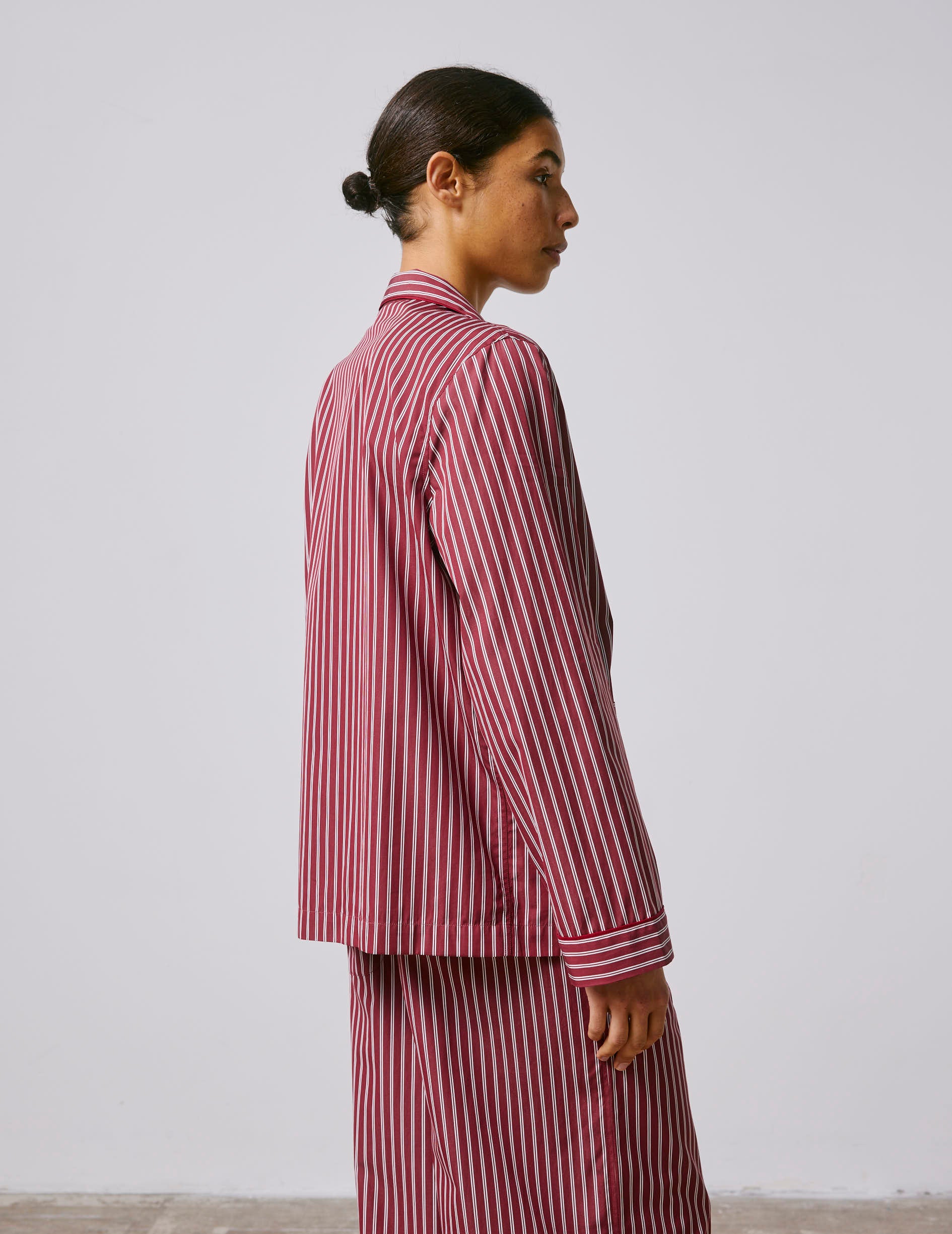 Striped burgundy Nocturne pajama top - Poplin - Pyjamas Collar